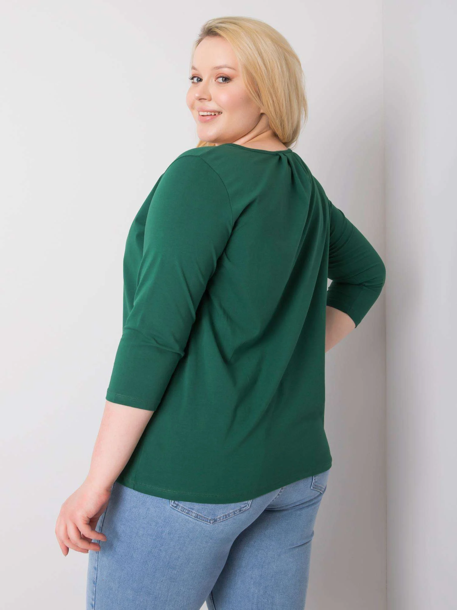 Bluza Dama Maneca 3/4, Decolteu rotund, BASIC FEEL GOOD, Verde Eleganta Office Marimi Mari - imagine 2