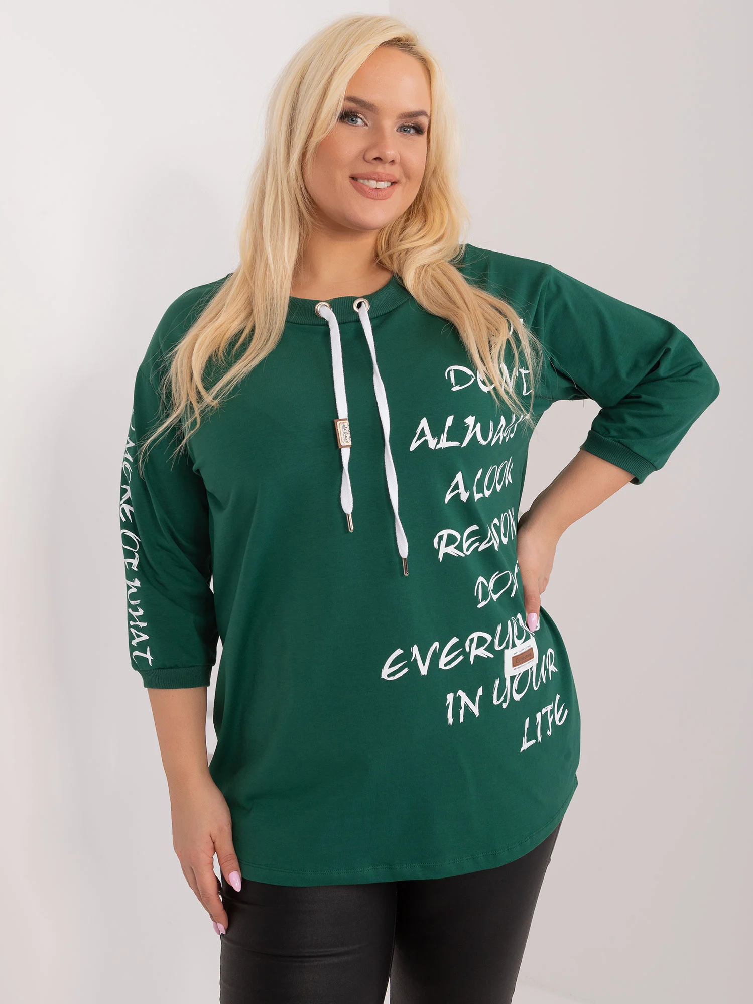 Bluza Dama Maneca 3/4, Decolteu rotund, RELEVANCE, Verde Eleganta Office - imagine 5