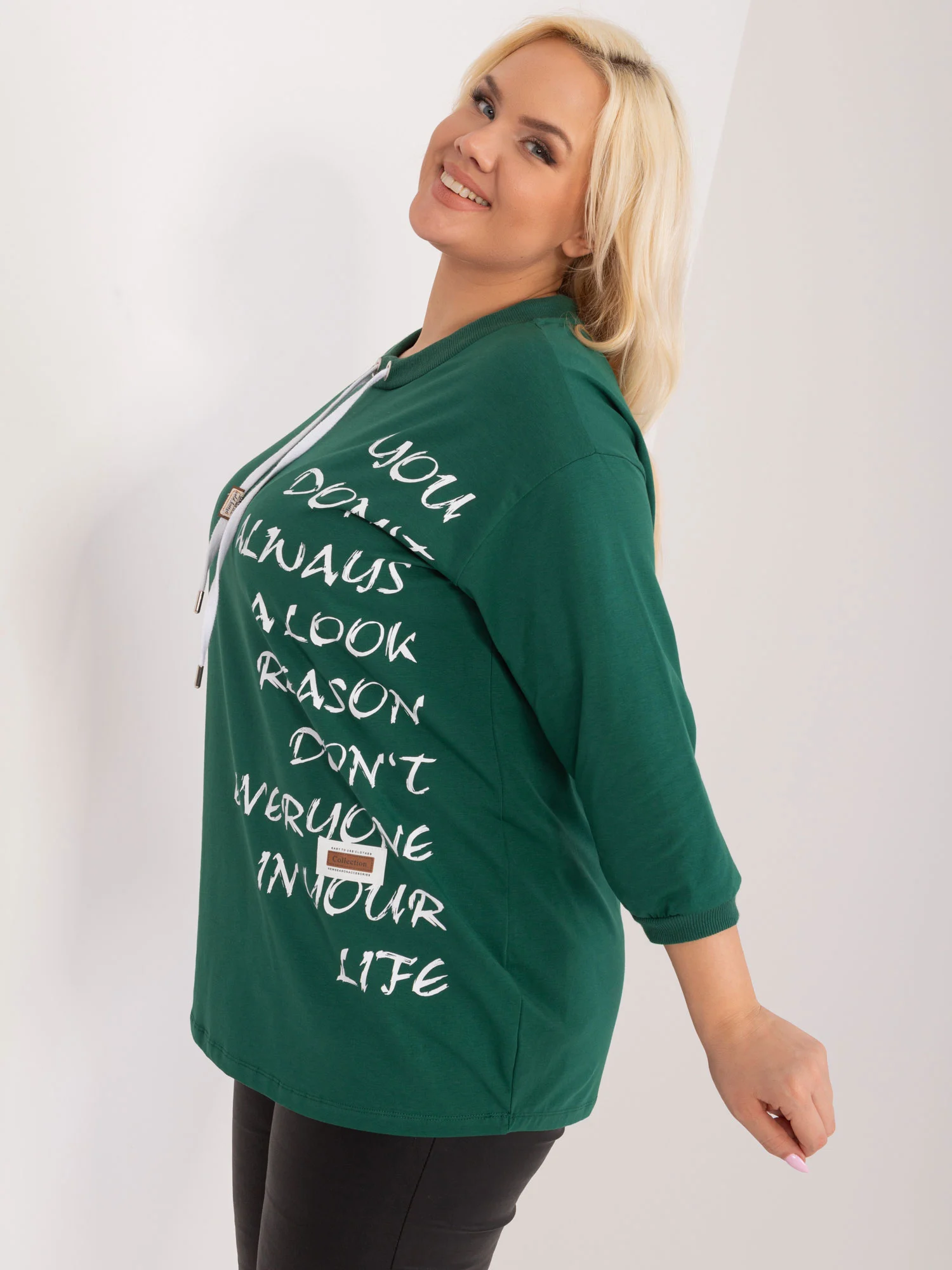 Bluza Dama Maneca 3/4, Decolteu rotund, RELEVANCE, Verde Eleganta Office - imagine 3