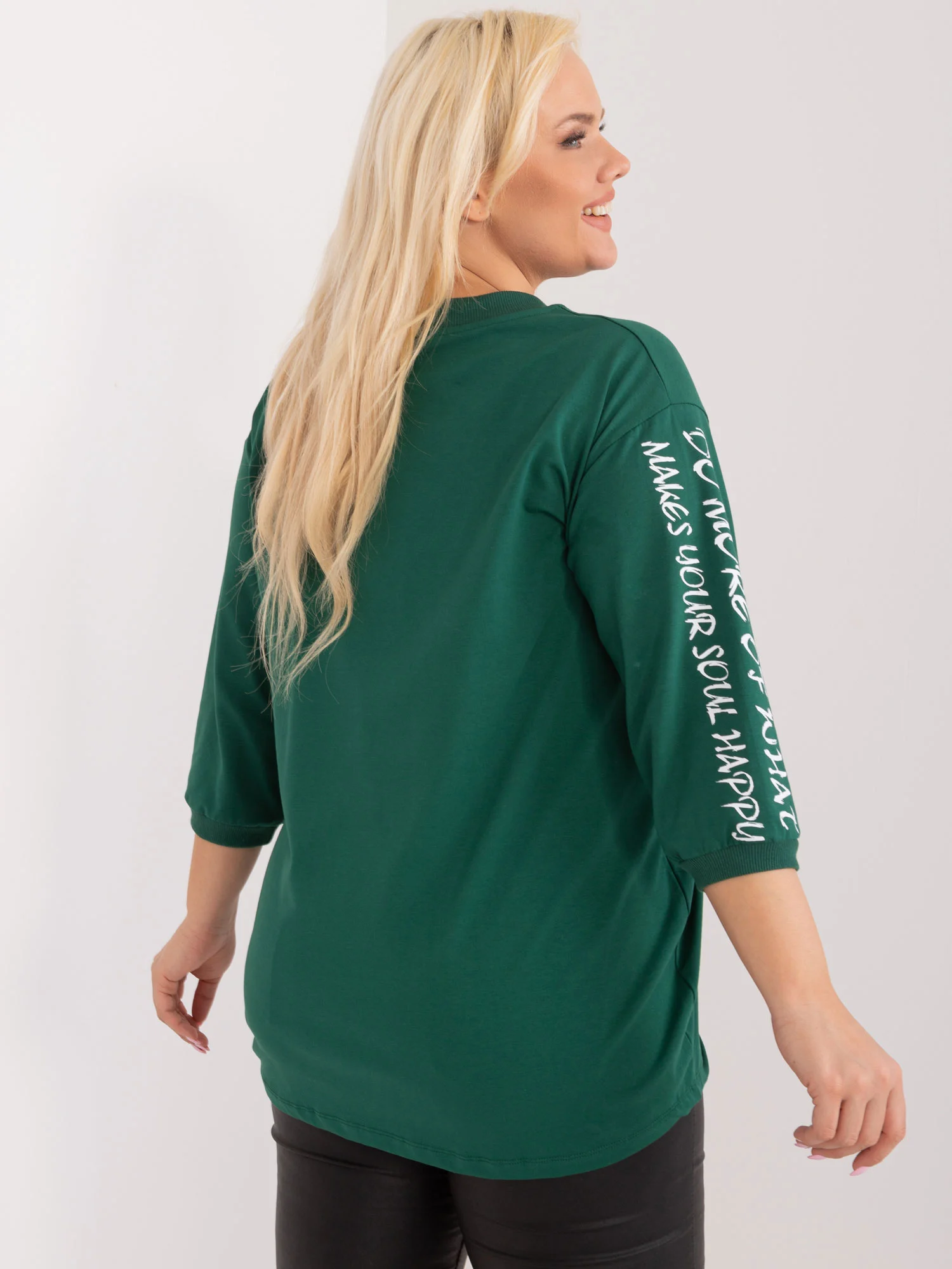 Bluza Dama Maneca 3/4, Decolteu rotund, RELEVANCE, Verde Eleganta Office - imagine 2