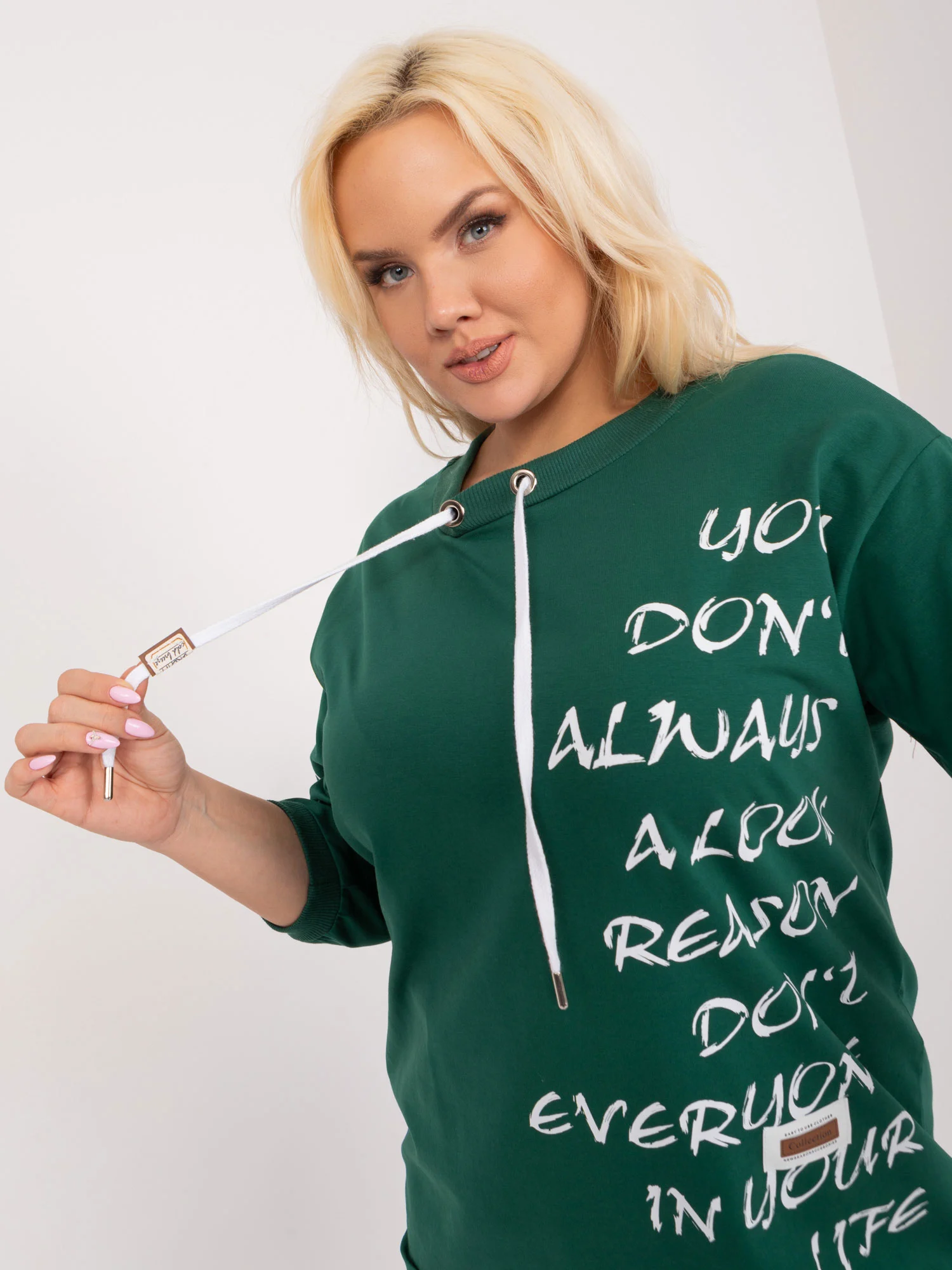 Bluza Dama Maneca 3/4, Decolteu rotund, RELEVANCE, Verde Eleganta Office - imagine 4