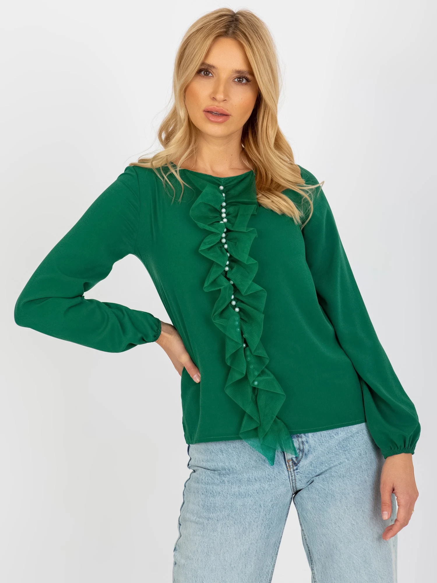 Bluza Dama Maneca lunga, Elegant, LAKERTA, Verde Eleganta Office - imagine 4