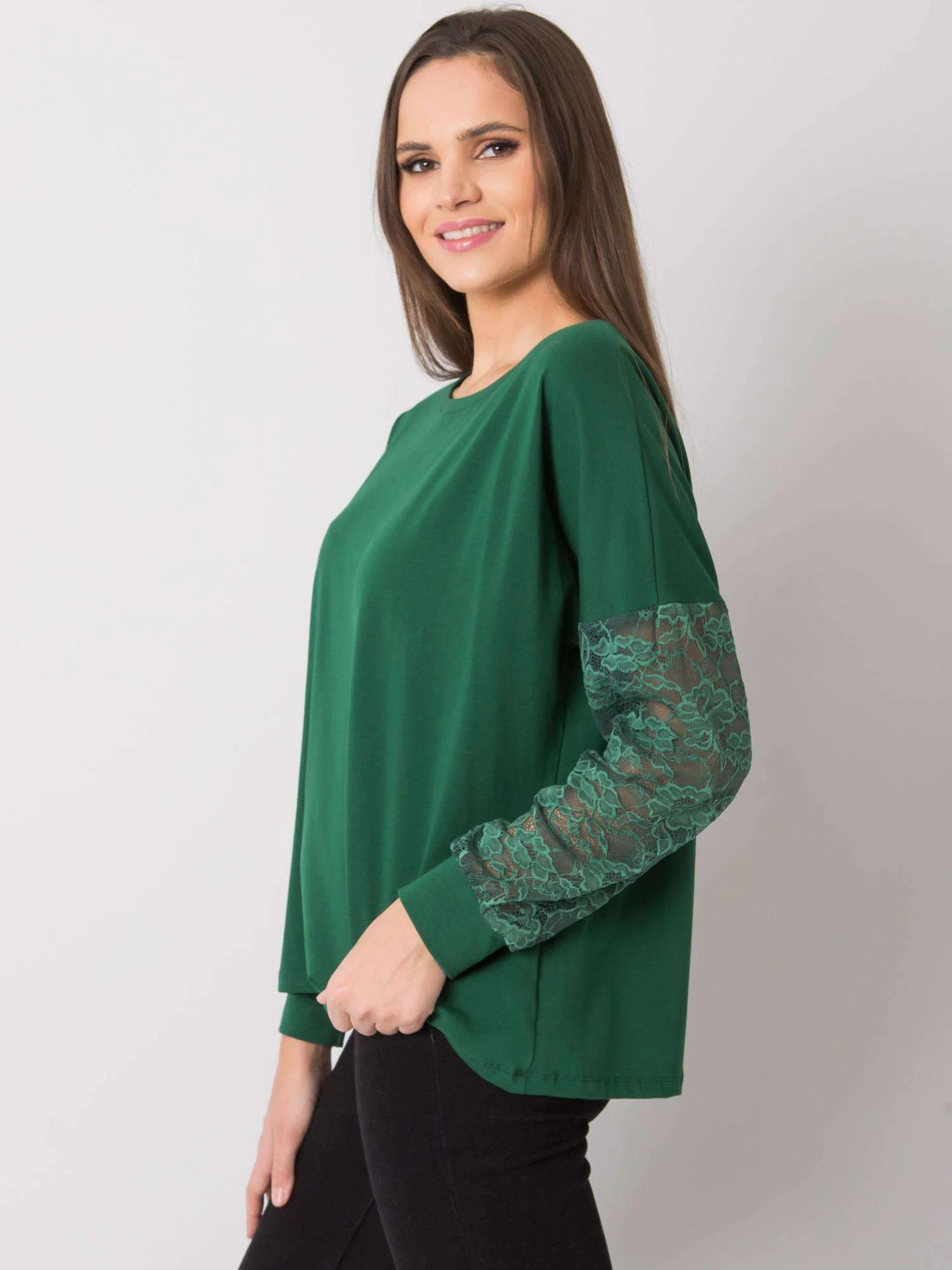 Bluza Dama Maneca lunga, Dantela, RUE PARIS, Verde Eleganta Office - imagine 2