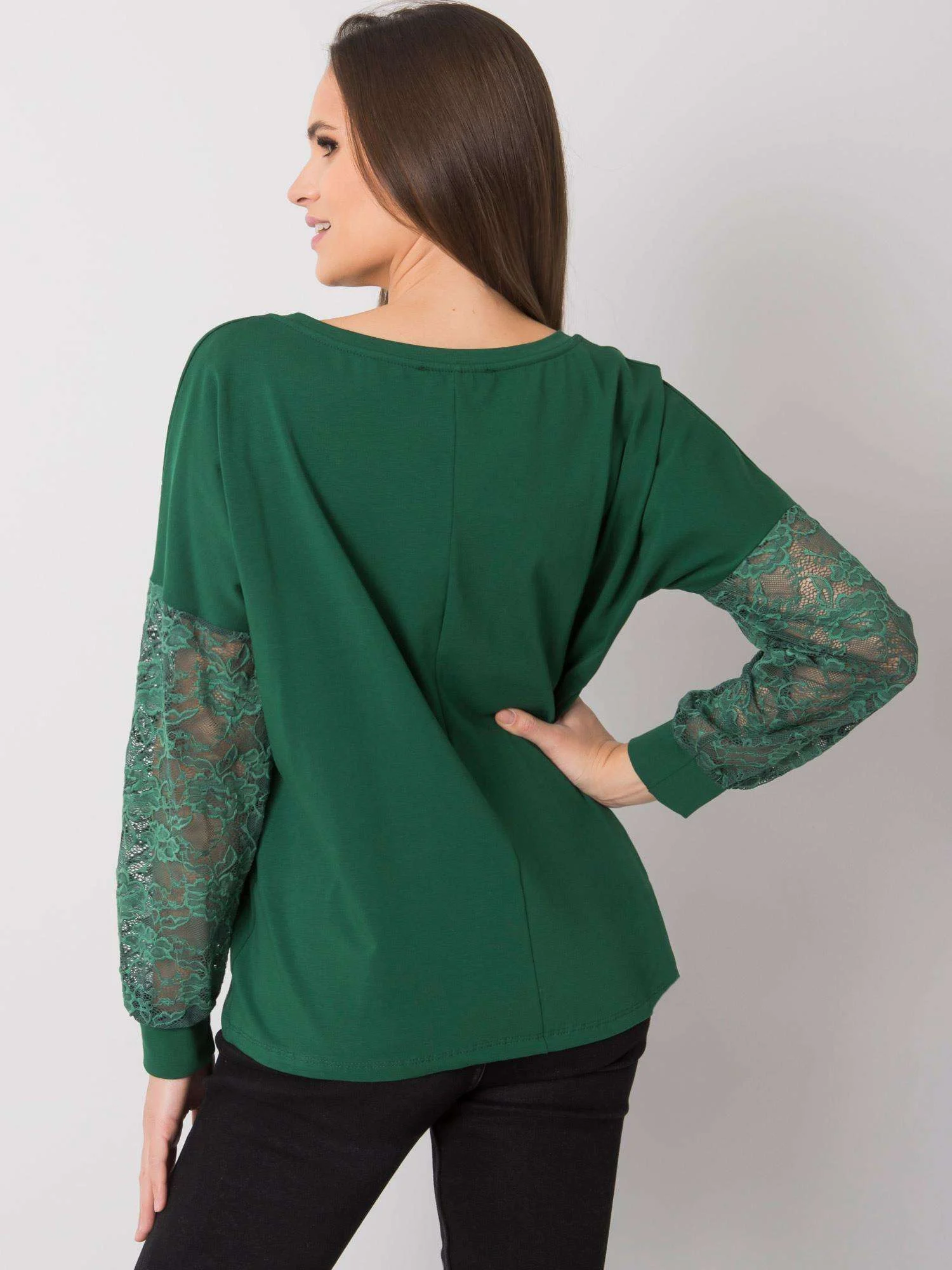 Bluza Dama Maneca lunga, Dantela, RUE PARIS, Verde Eleganta Office - imagine 4