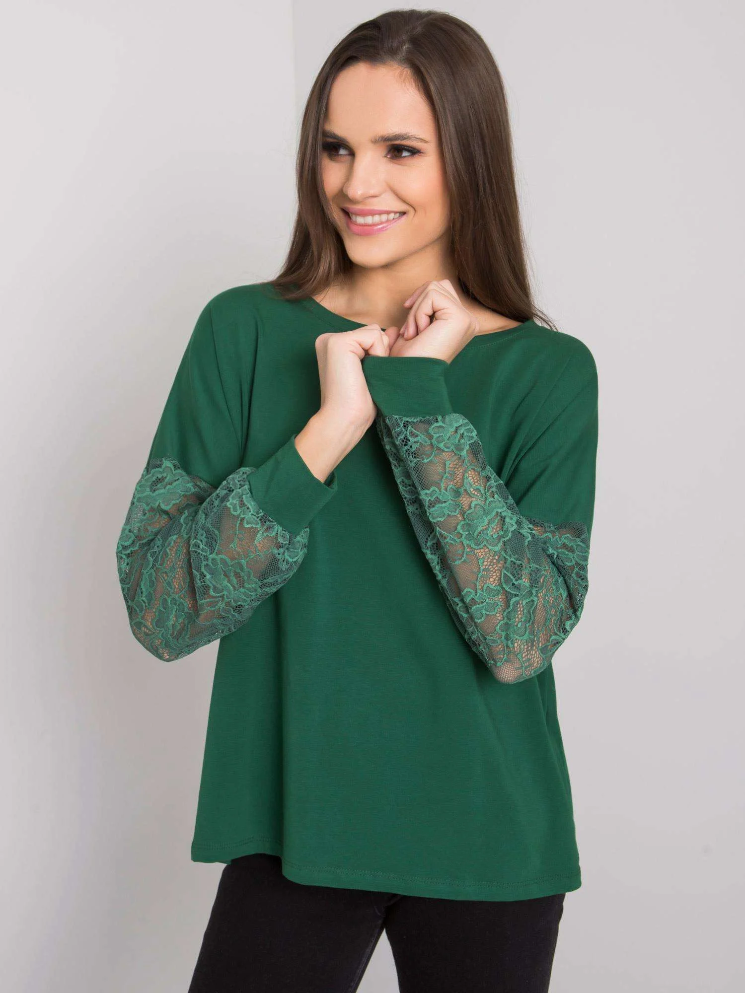 Bluza Dama Maneca lunga, Dantela, RUE PARIS, Verde Eleganta Office - imagine 3