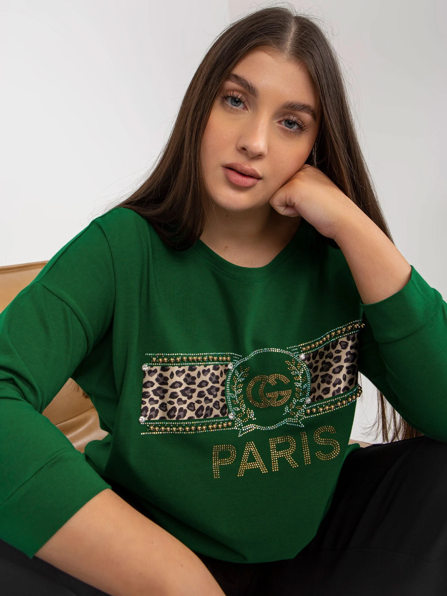 Bluza Dama Maneca 3/4, Decolteu rotund, VITON, Verde Eleganta Office - imagine 6