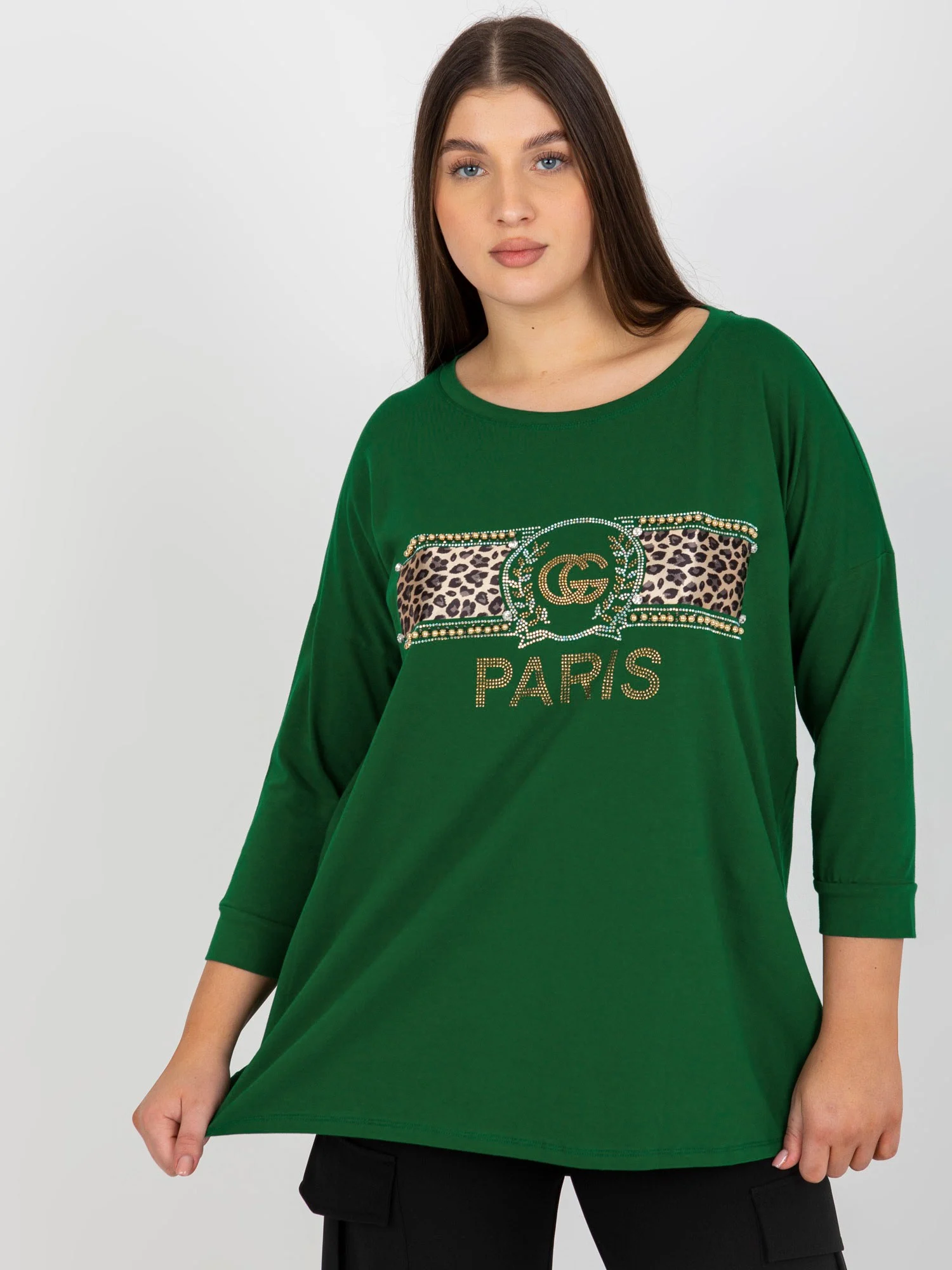 Bluza Dama Maneca 3/4, Decolteu rotund, VITON, Verde Eleganta Office - imagine 4