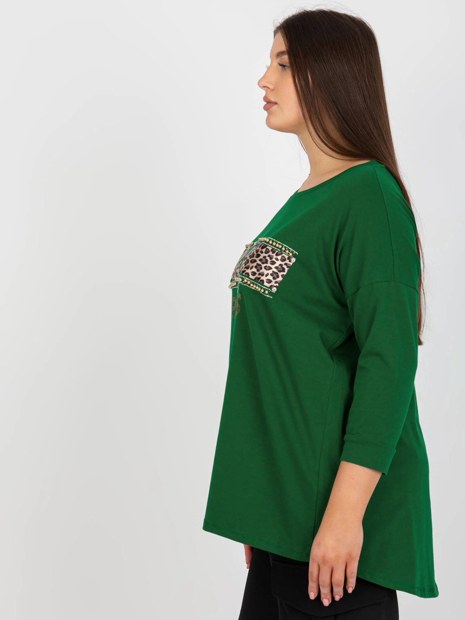 Bluza Dama Maneca 3/4, Decolteu rotund, VITON, Verde Eleganta Office - imagine 3