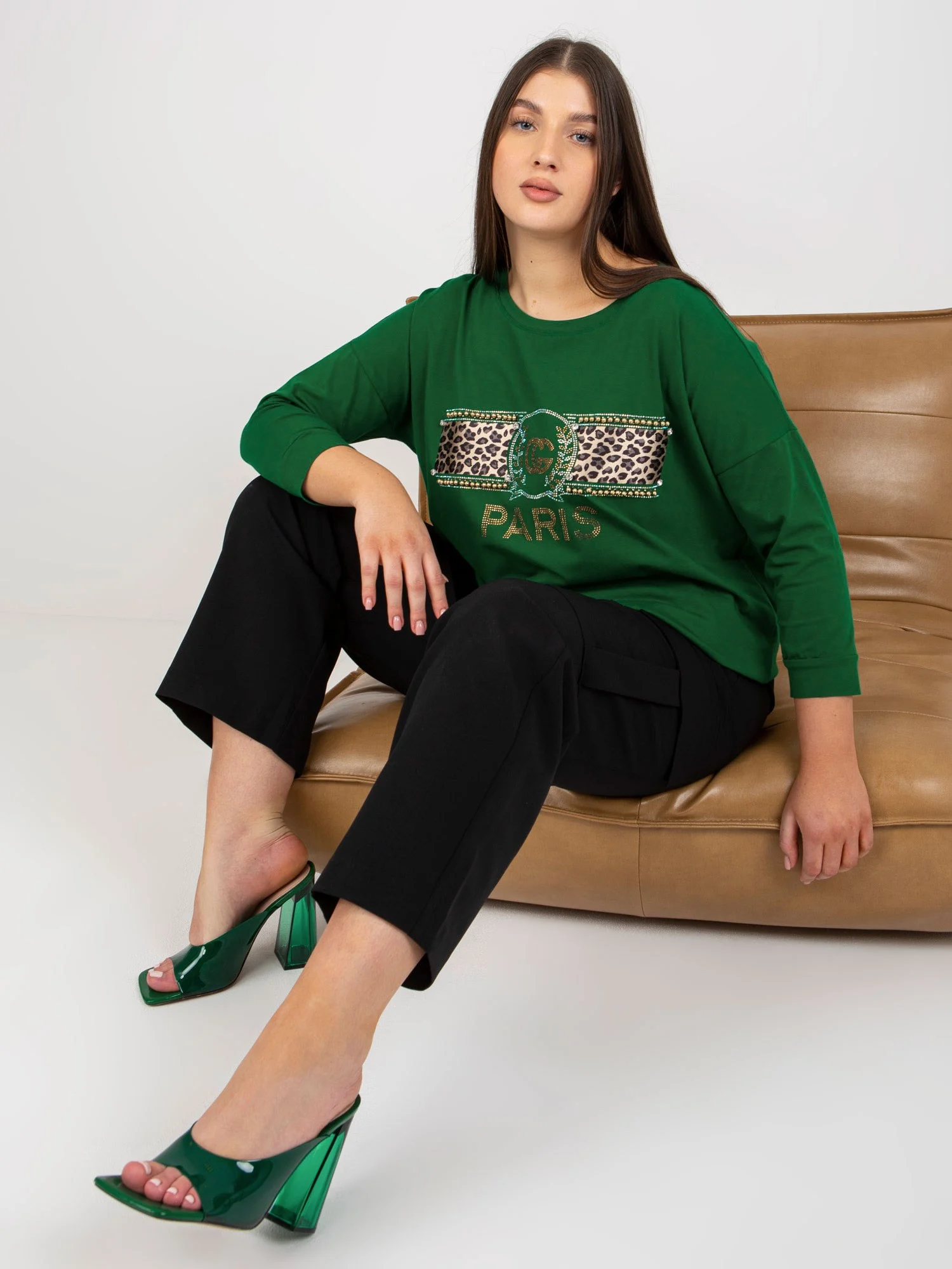 Bluza Dama Maneca 3/4, Decolteu rotund, VITON, Verde Eleganta Office - imagine 2
