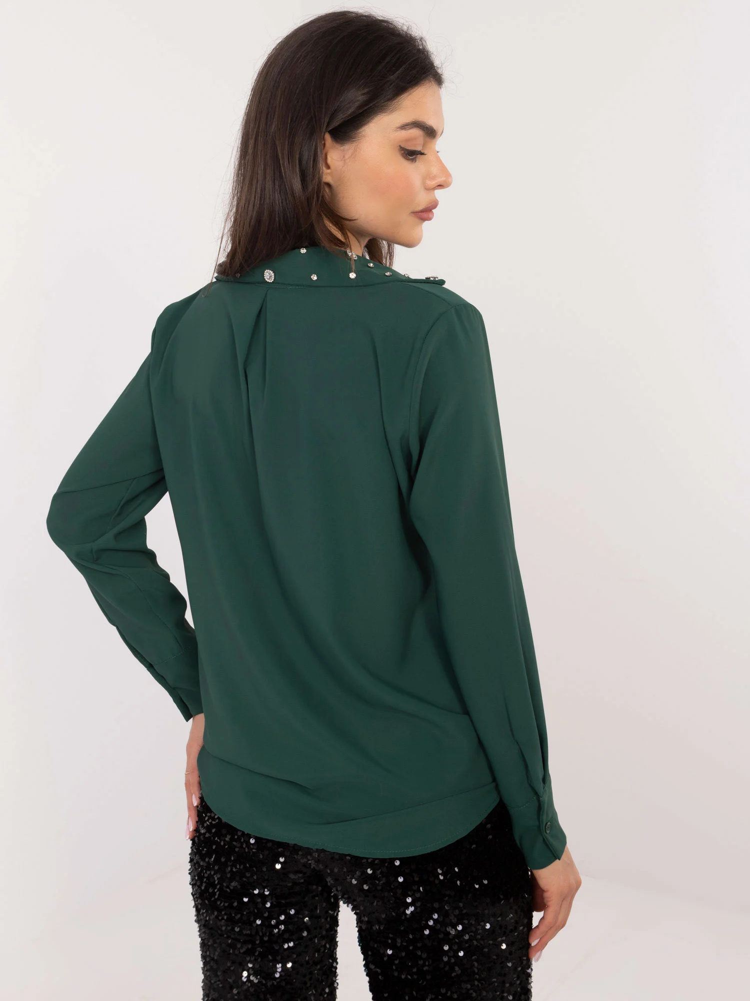 Camasa Dama Maneca lunga, Elegant, ITALY MODA, Verde Eleganta Office - imagine 4
