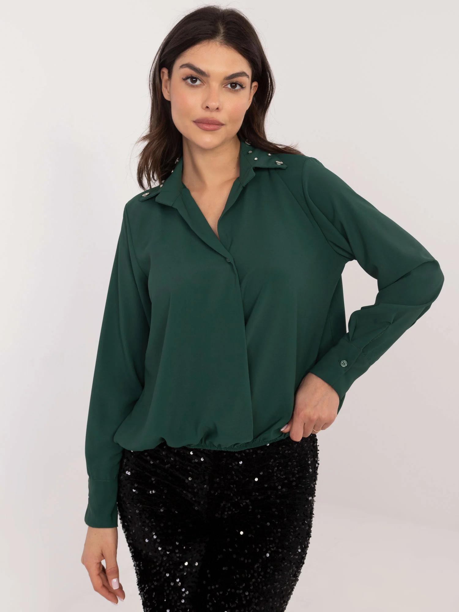 Camasa Dama Maneca lunga, Elegant, ITALY MODA, Verde Eleganta Office - imagine 3