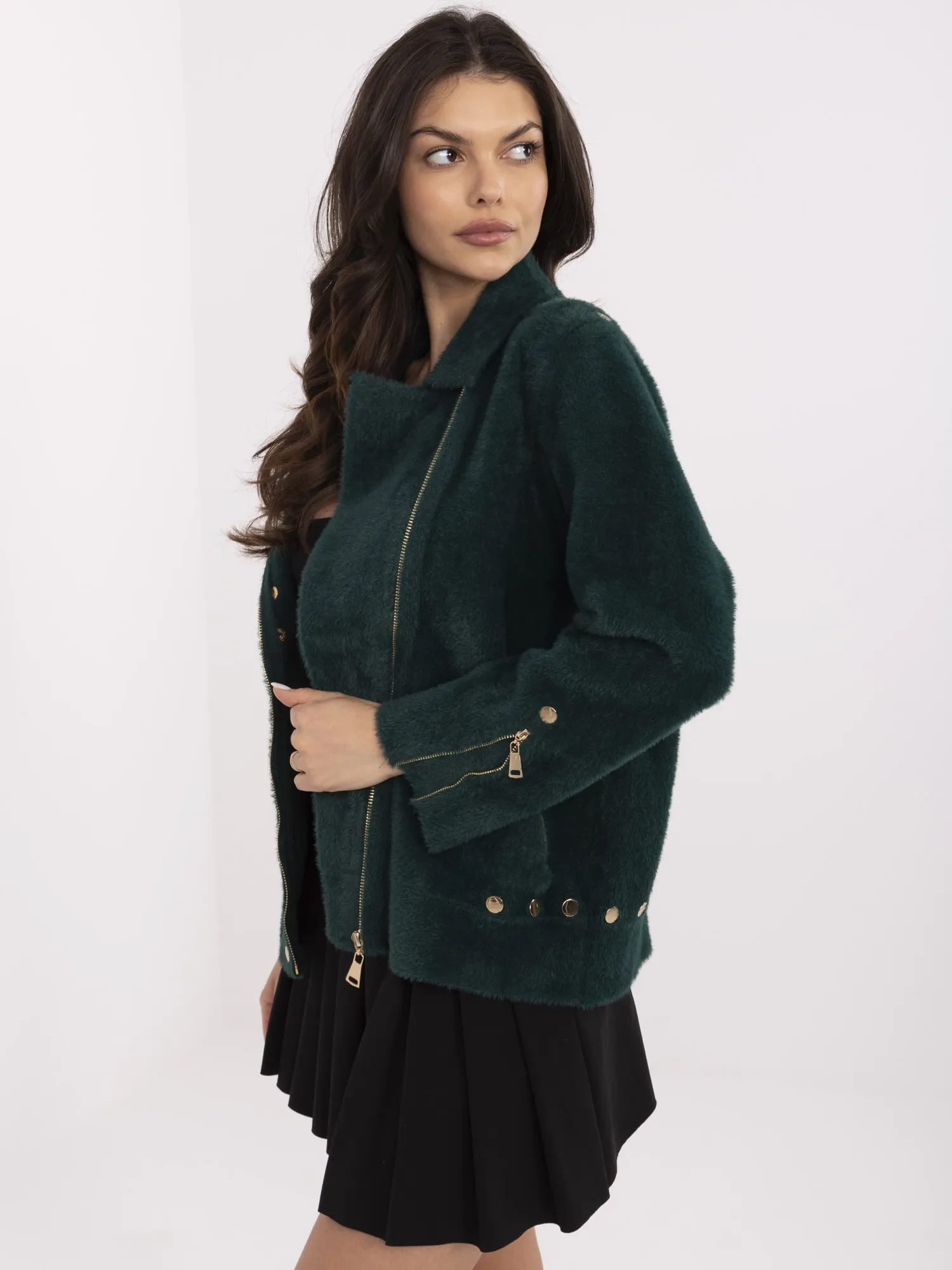 Jacheta Dama Maneca lunga, Guler inalt, Fashion Hunters, Verde Casual - imagine 4