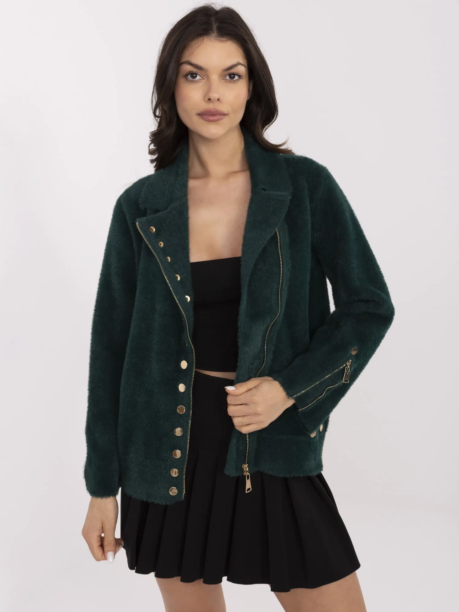 Jacheta Dama Maneca lunga, Guler inalt, Fashion Hunters, Verde Casual - imagine 2