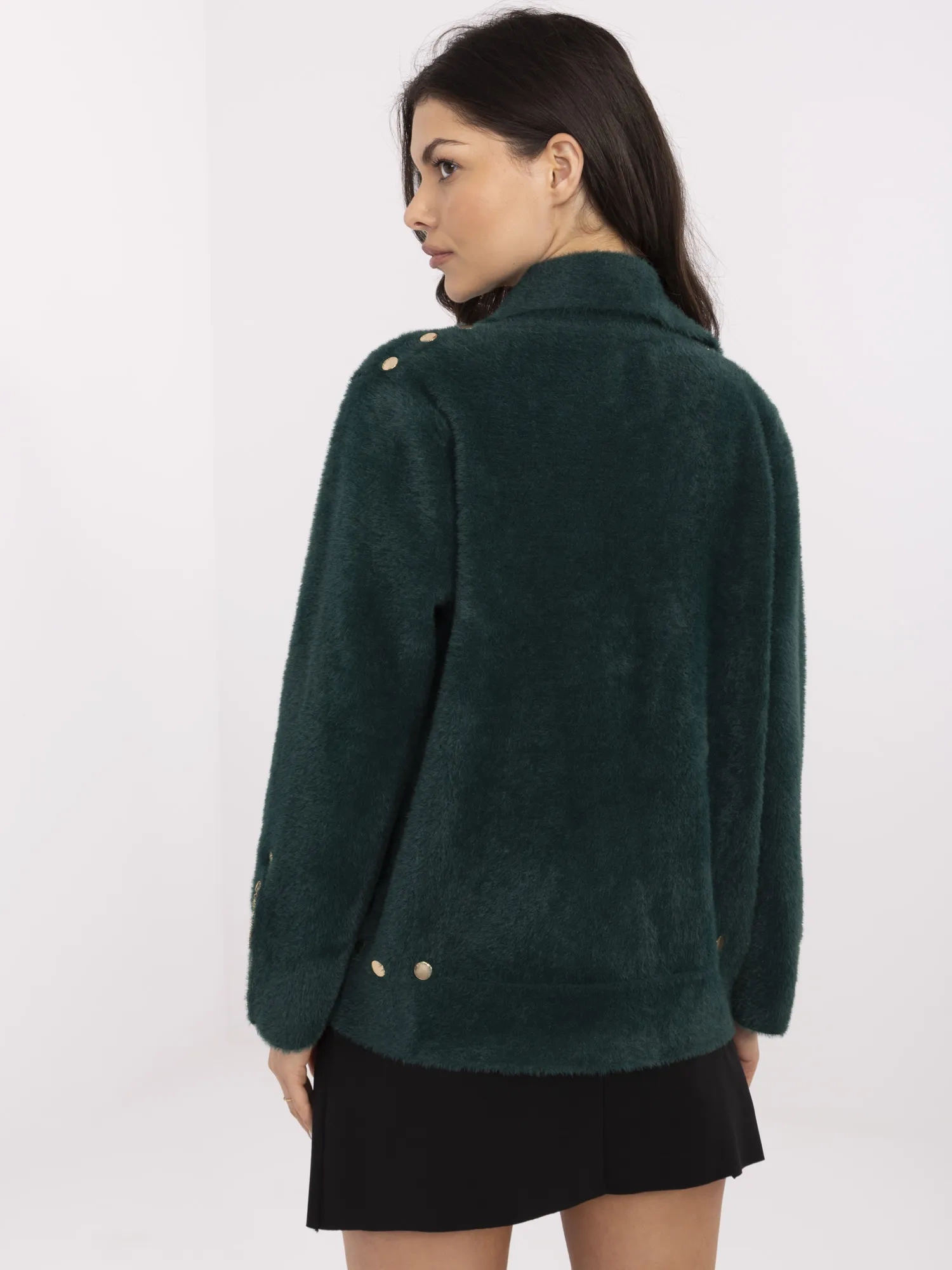 Jacheta Dama Maneca lunga, Guler inalt, Fashion Hunters, Verde Casual - imagine 3