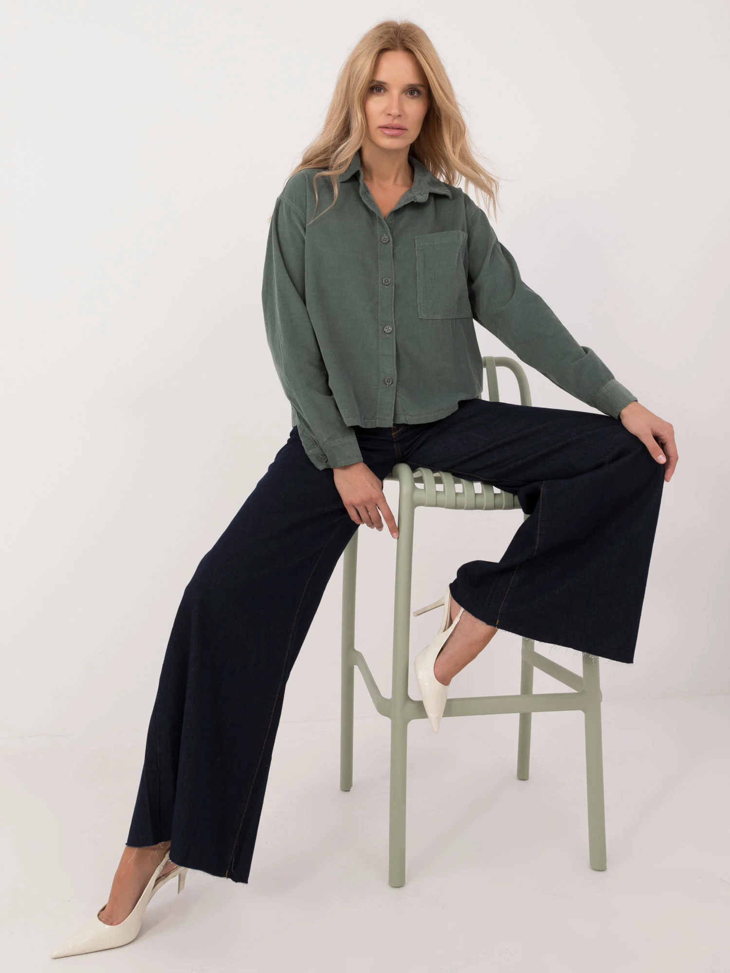 Camasa Dama Maneca lunga, Guler inalt, Sublevel, Verde Eleganta Office - imagine 6