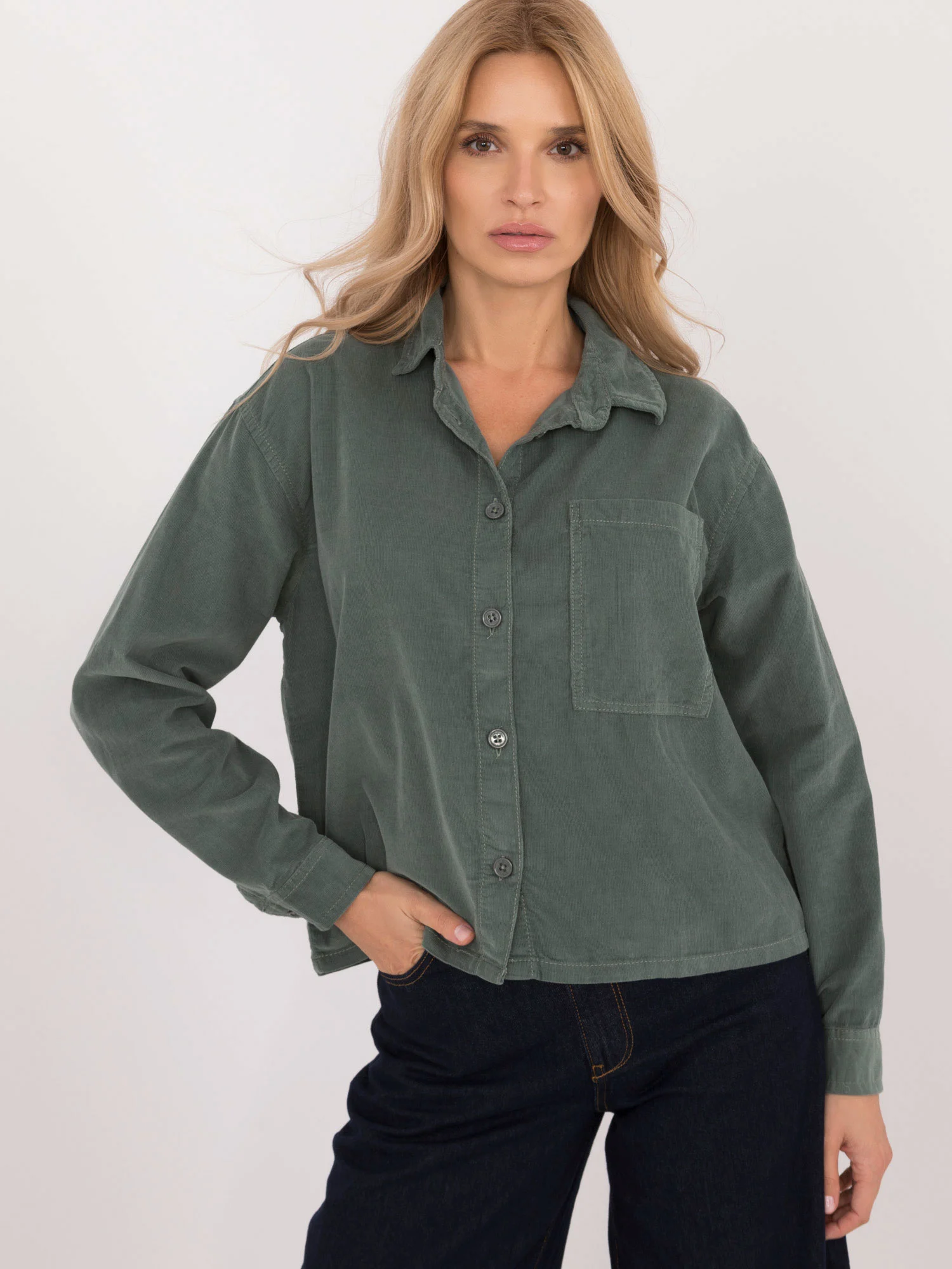 Camasa Dama Maneca lunga, Guler inalt, Sublevel, Verde Eleganta Office - imagine 2