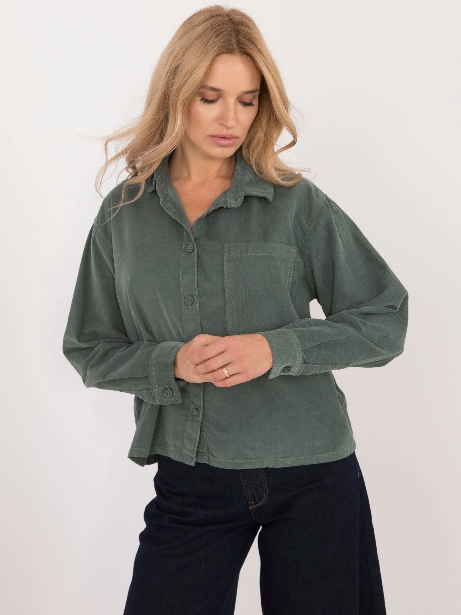 Camasa Dama Maneca lunga, Guler inalt, Sublevel, Verde Eleganta Office - imagine 5