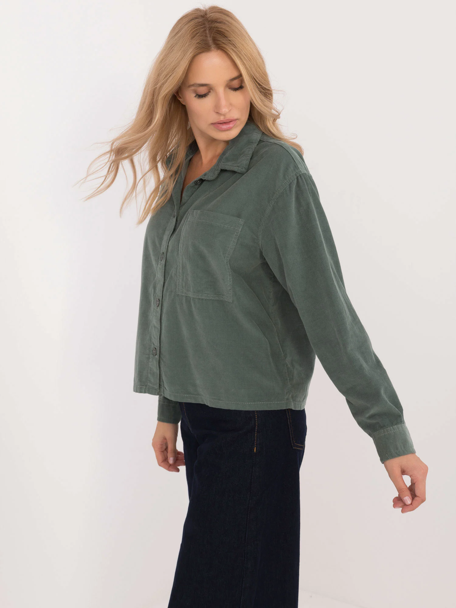 Camasa Dama Maneca lunga, Guler inalt, Sublevel, Verde Eleganta Office - imagine 7