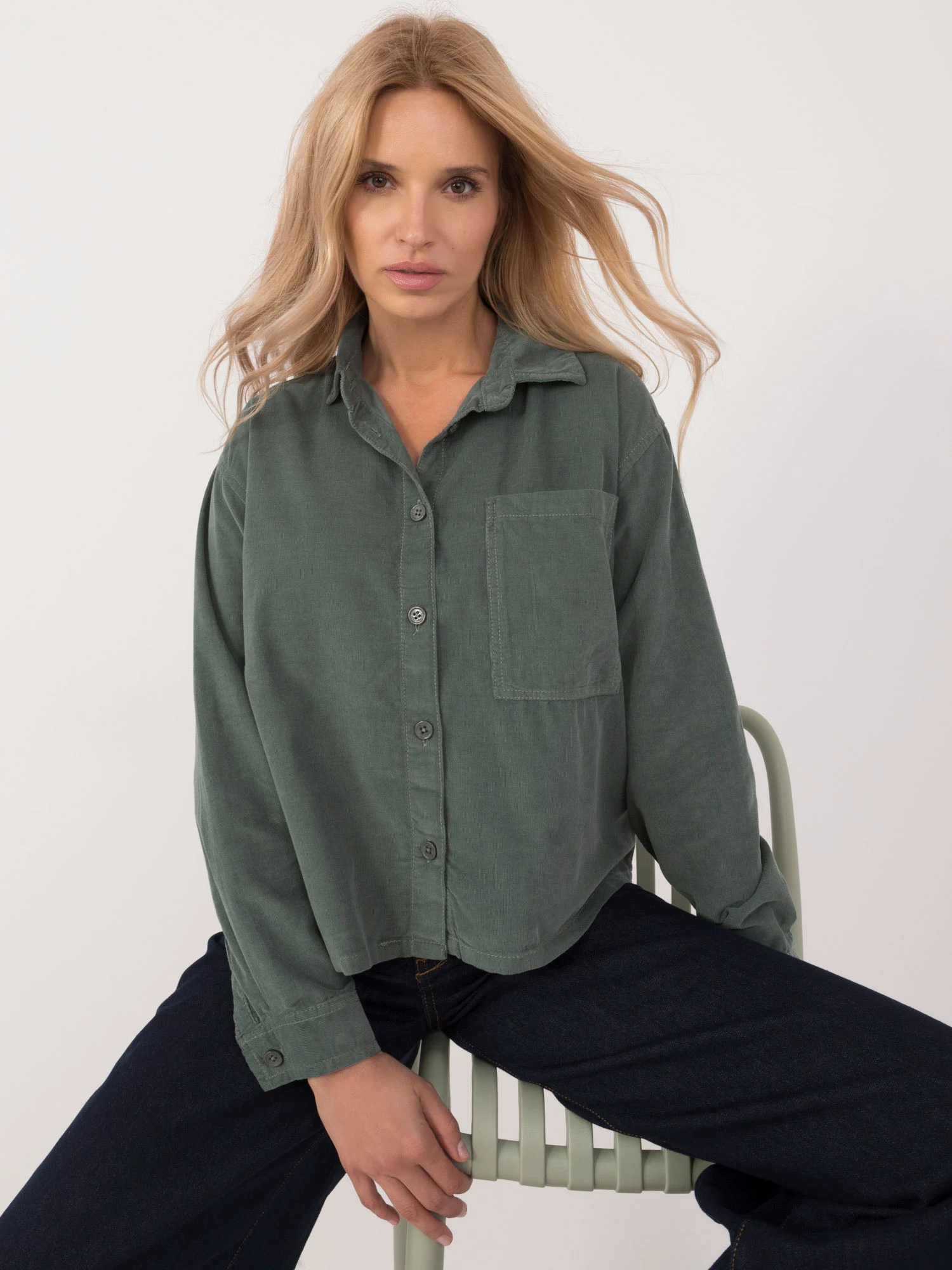 Camasa Dama Maneca lunga, Guler inalt, Sublevel, Verde Eleganta Office - imagine 3