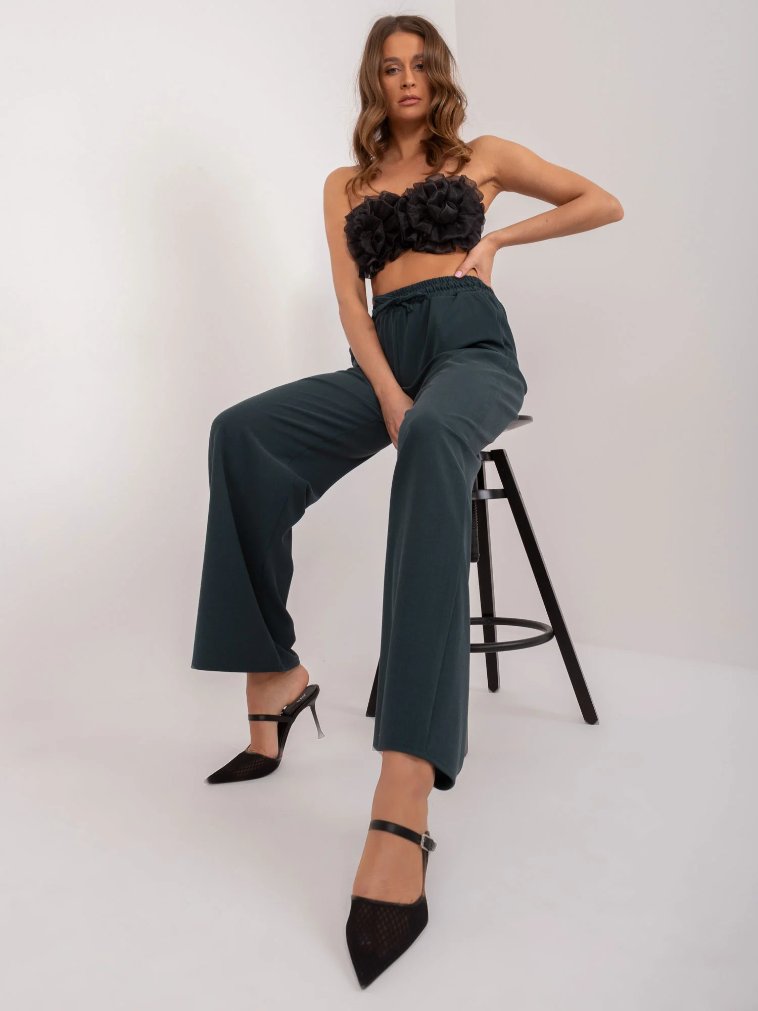 Pantaloni Dama Elegant, Guler inalt, LAKERTA, Verde Eleganta Office - imagine 4