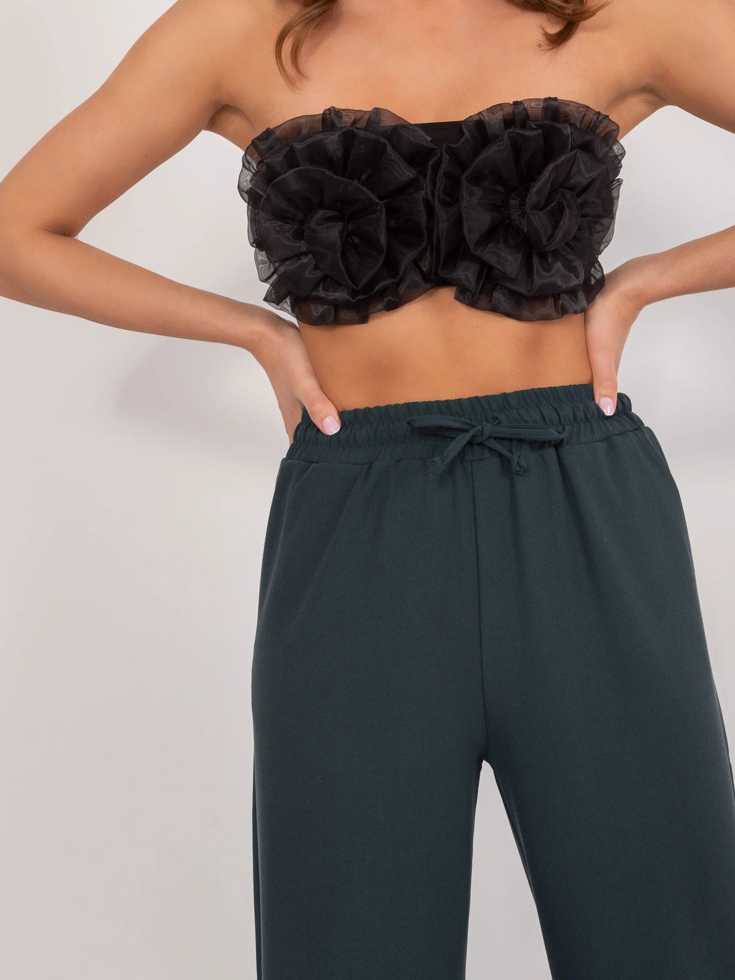 Pantaloni Dama Elegant, Guler inalt, LAKERTA, Verde Eleganta Office - imagine 5