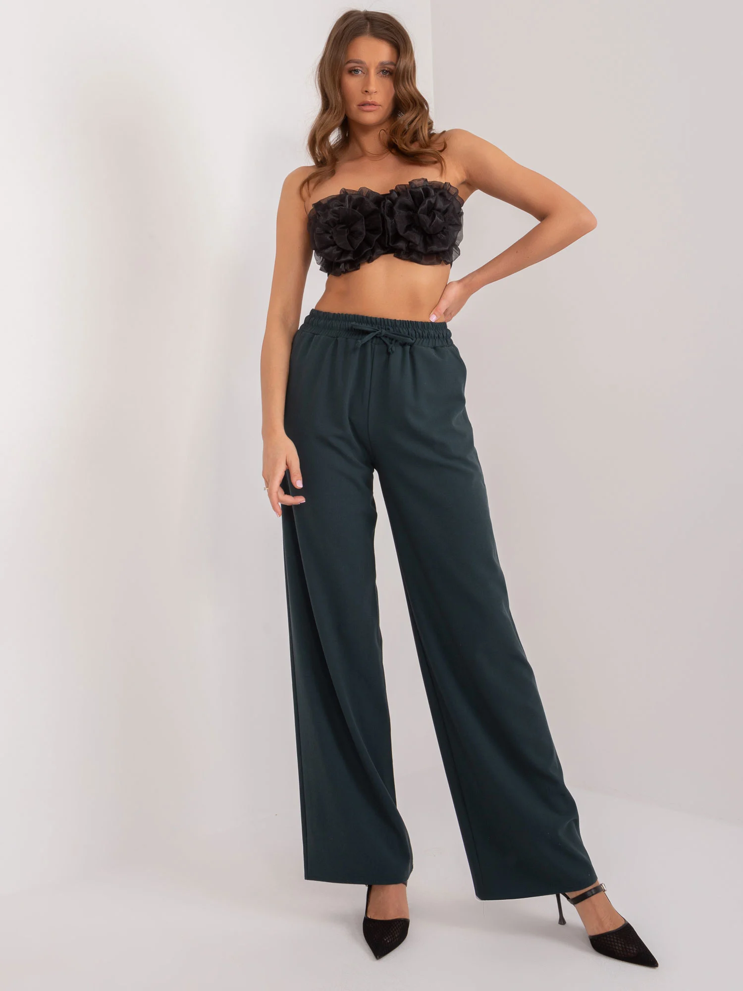 Pantaloni Dama Elegant, Guler inalt, LAKERTA, Verde Eleganta Office - imagine 6
