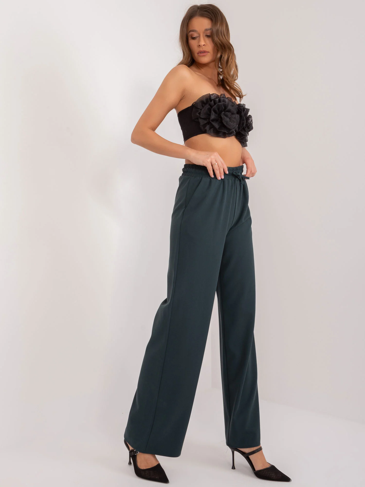 Pantaloni Dama Elegant, Guler inalt, LAKERTA, Verde Eleganta Office - imagine 2