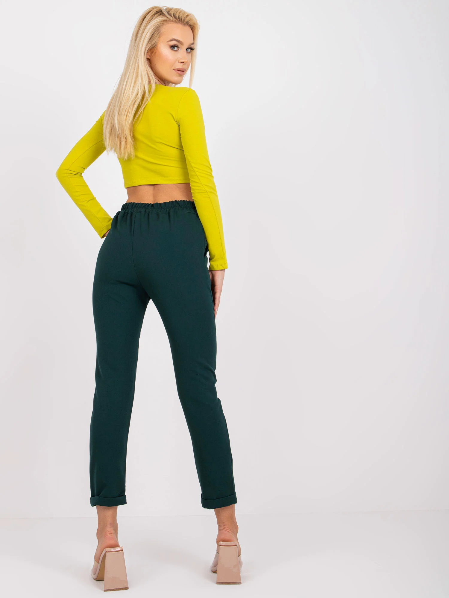 Pantaloni Dama Lunga, Elegant, ITALY MODA, Verde Eleganta Office Marimi Mari - imagine 5