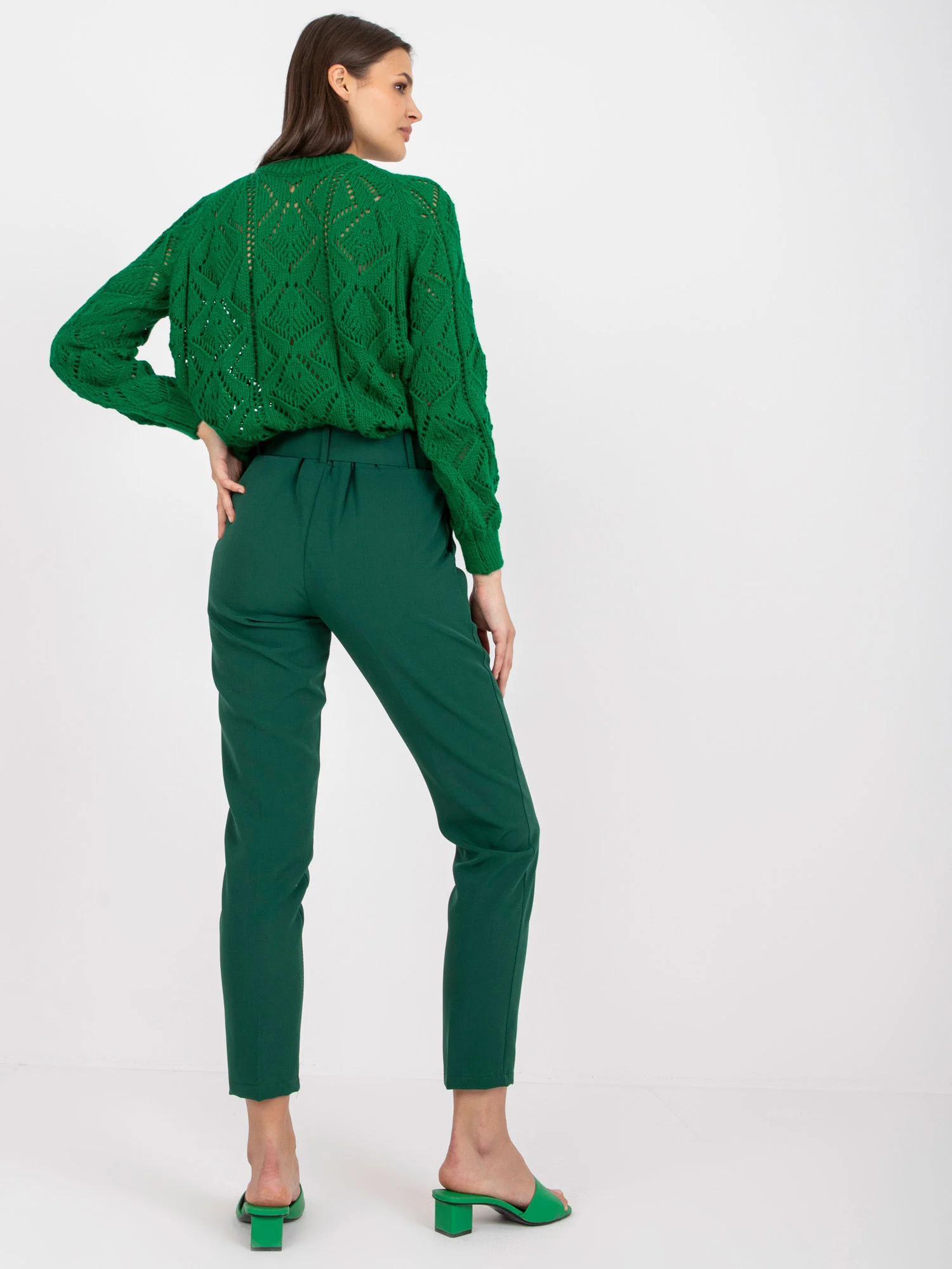 Pantaloni Dama Elegant, Guler inalt, ITALY MODA, Verde Eleganta Office Marimi Mari - imagine 5