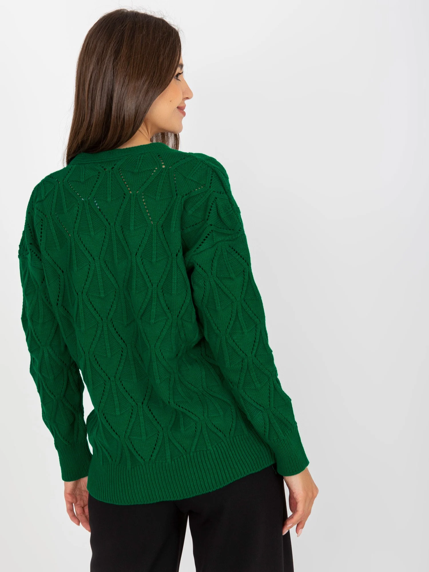 Pulover Dama Geometric, Decolteu in V, RUE PARIS, Verde Eleganta Office - Image 6