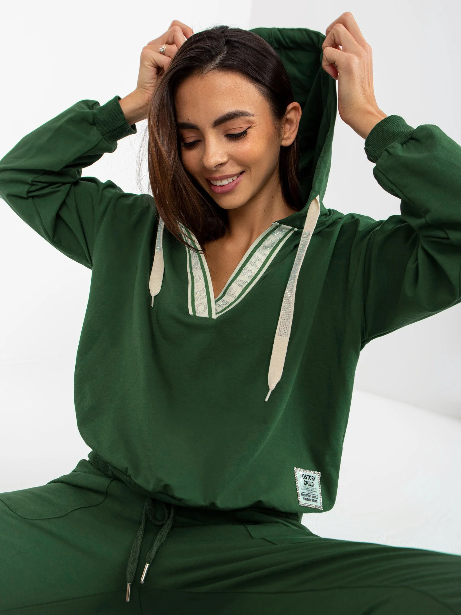 Compleu Dama Maneca lunga, Mansete elastice, RELEVANCE, Verde Casual - imagine 4