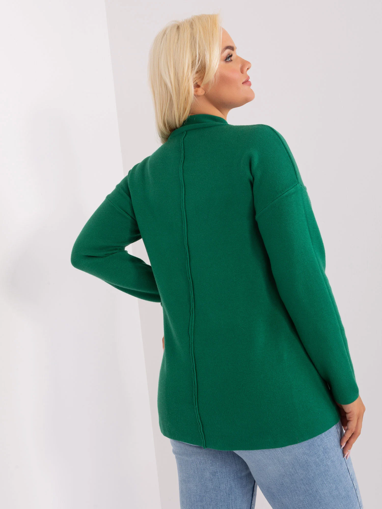 Pulover Dama Maneca lunga, Guler inalt, P-M, Verde Eleganta Office - imagine 2