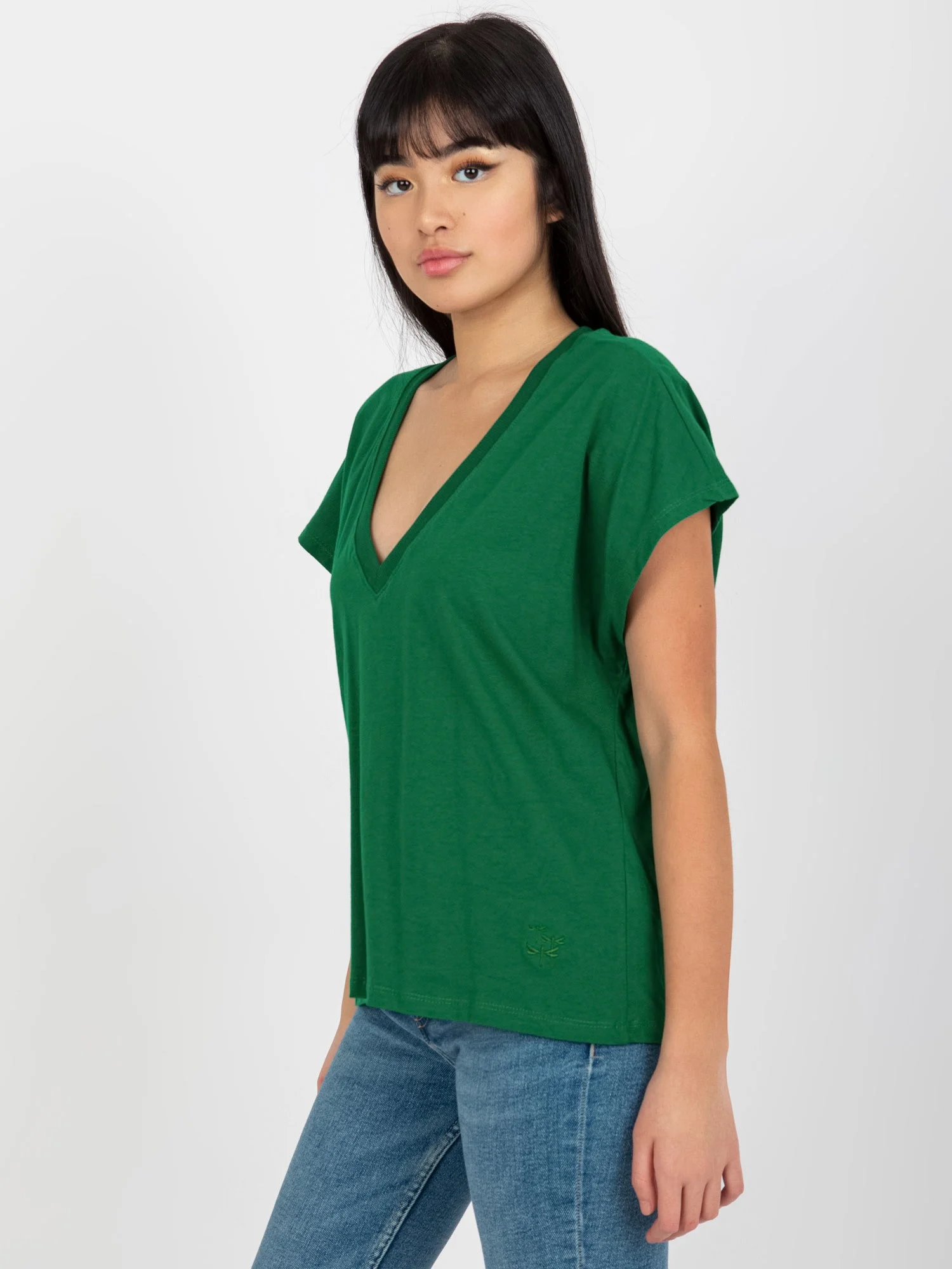 Tricou Dama Mini, Decolteu in V, Mayflies, Verde Casual Marimi Mari - imagine 5