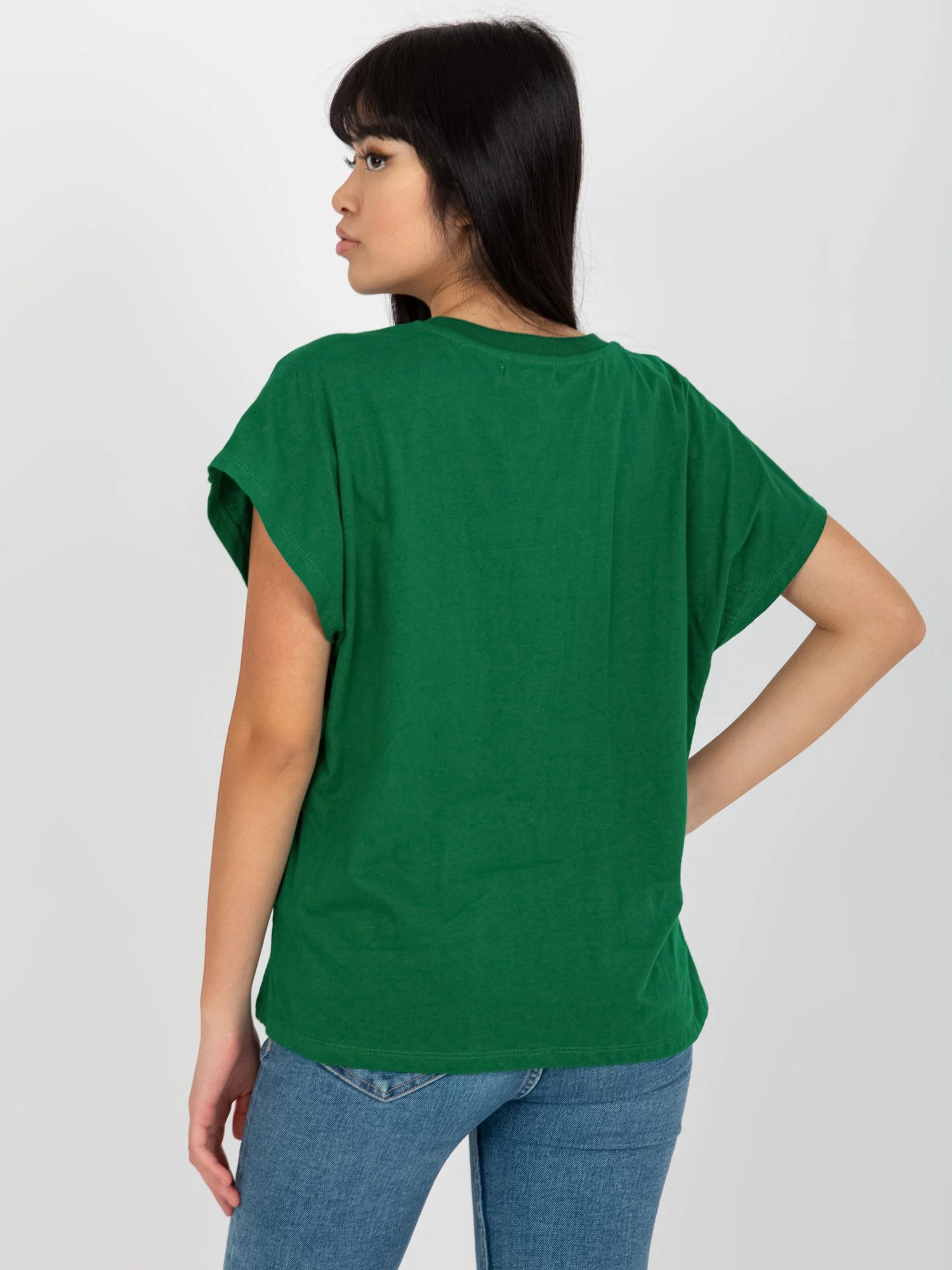 Tricou Dama Mini, Decolteu in V, Mayflies, Verde Casual Marimi Mari - imagine 3