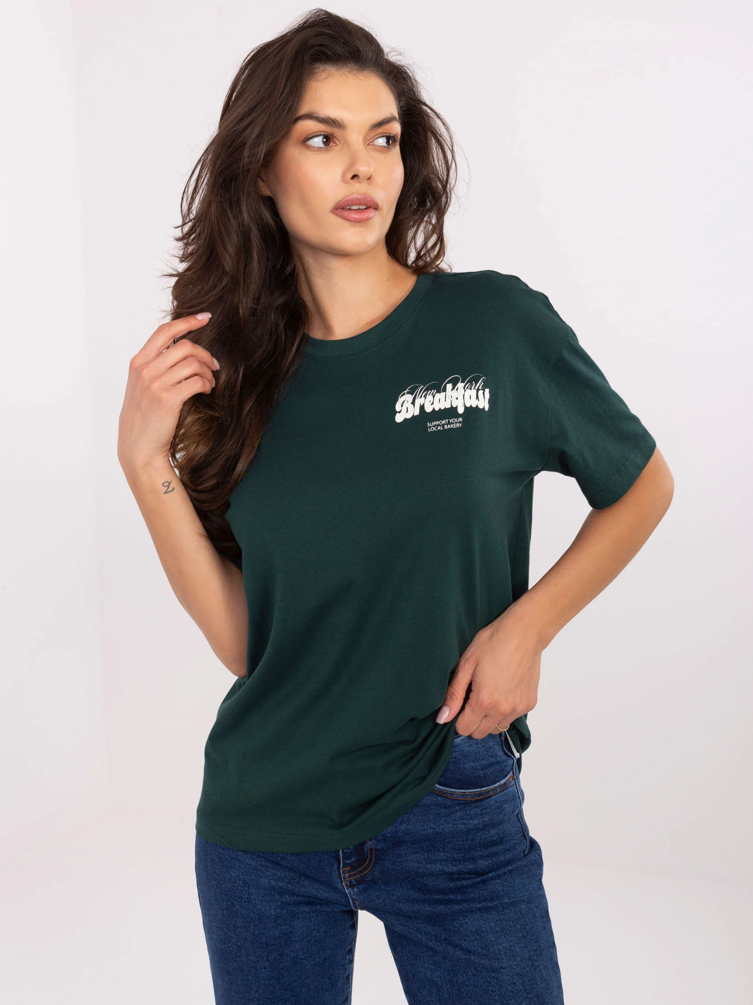 Tricou Dama Mini, Decolteu rotund, Sublevel, Verde Casual - imagine 3