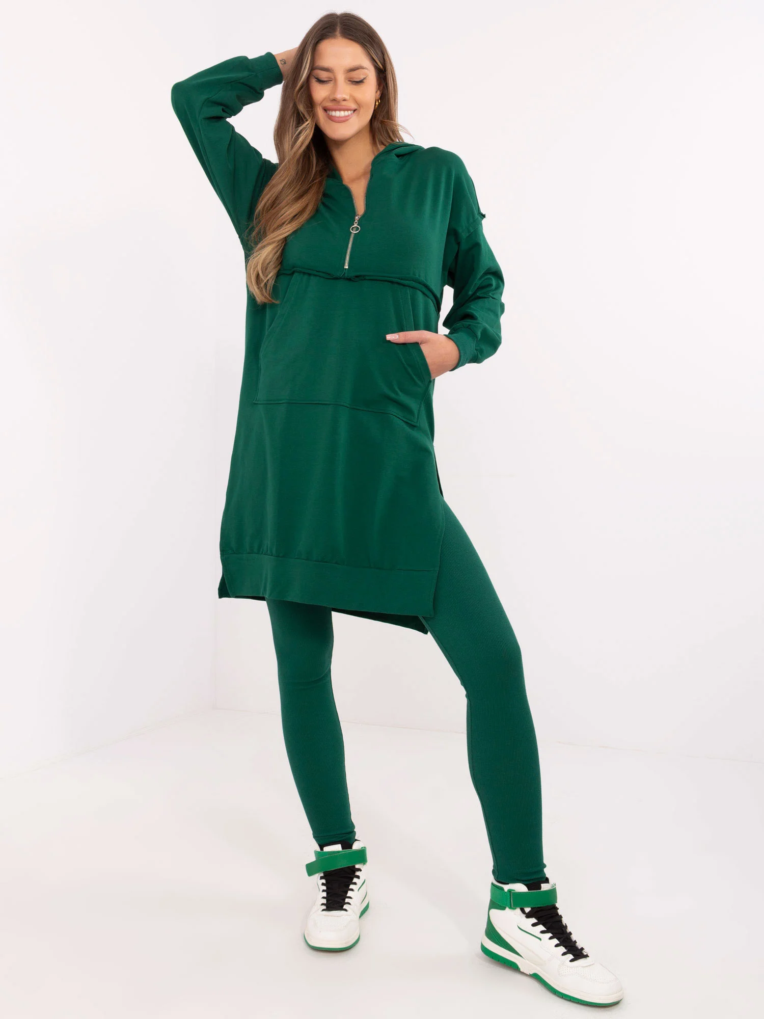 Compleu Dama Maneca lunga, Conica, My Red Lips, Verde Casual - imagine 3