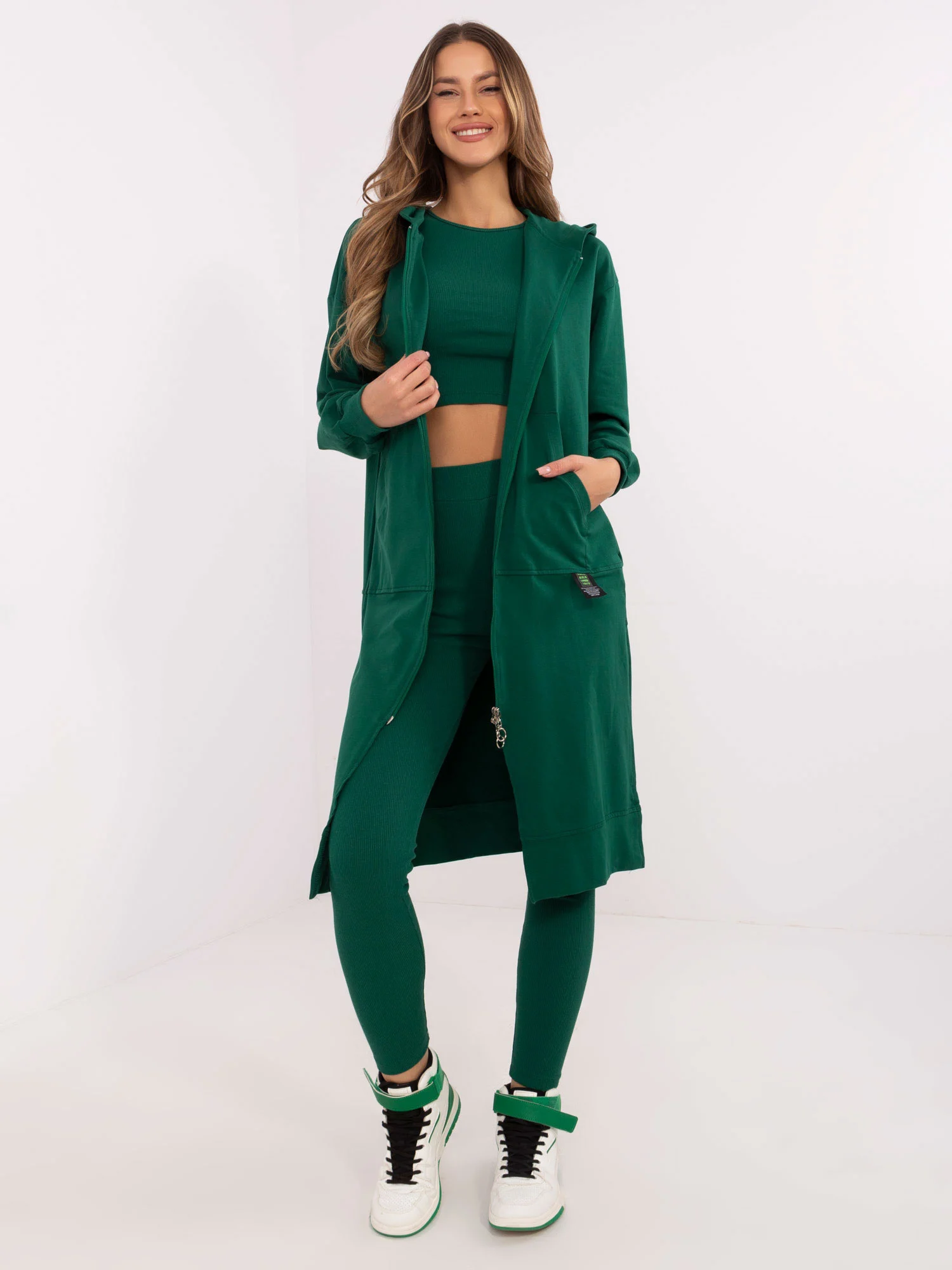 Compleu Dama Maneca lunga, Dungi, My Red Lips, Verde Casual - imagine 4