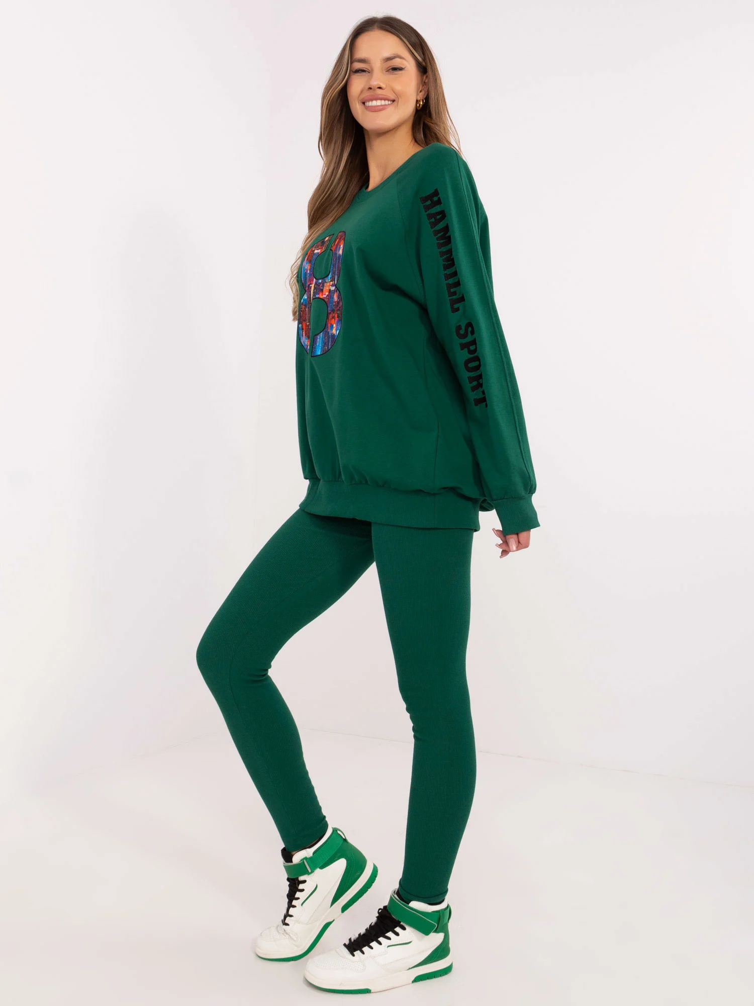 Compleu Dama Maneca lunga, Conica, My Red Lips, Verde Casual - imagine 3