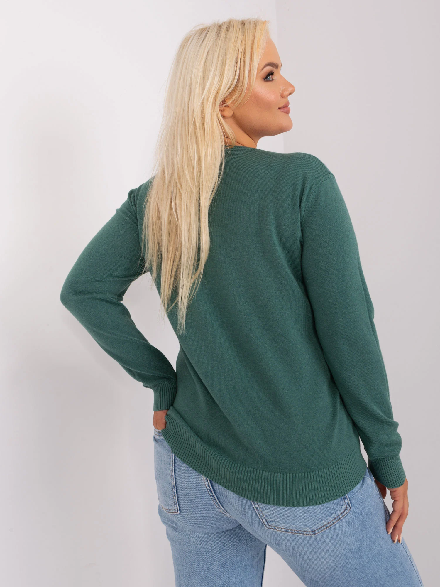 Pulover Dama Maneca lunga, Guler inalt, P-M, Verde Eleganta Office - imagine 7