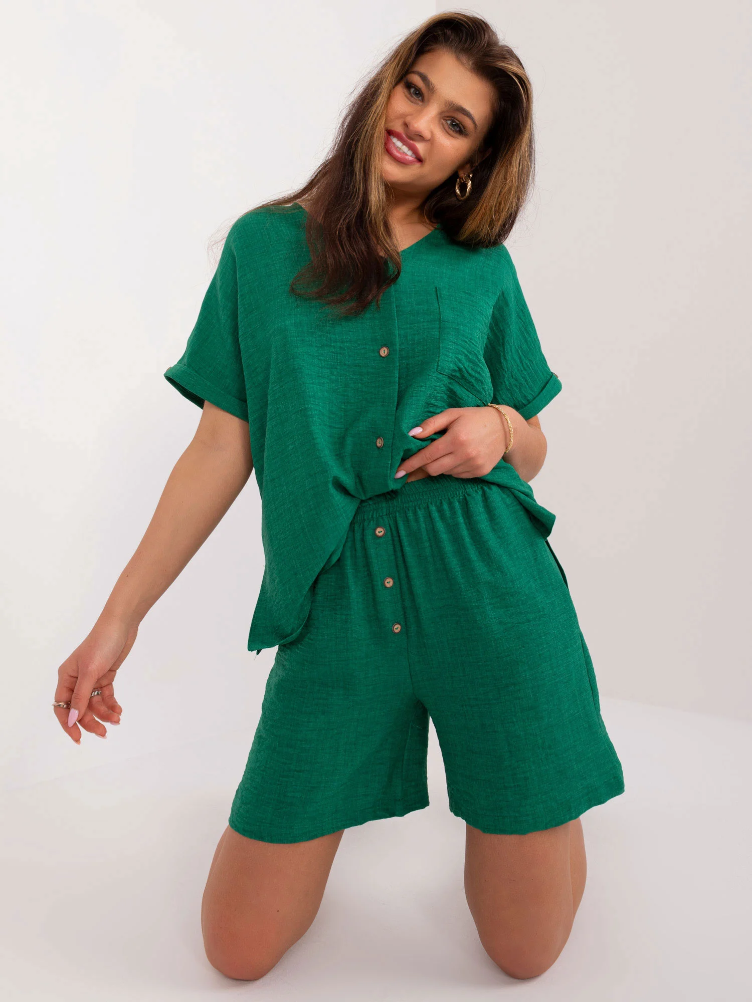 Compleu Dama Mini, Larga, LAKERTA, Verde Casual - imagine 3
