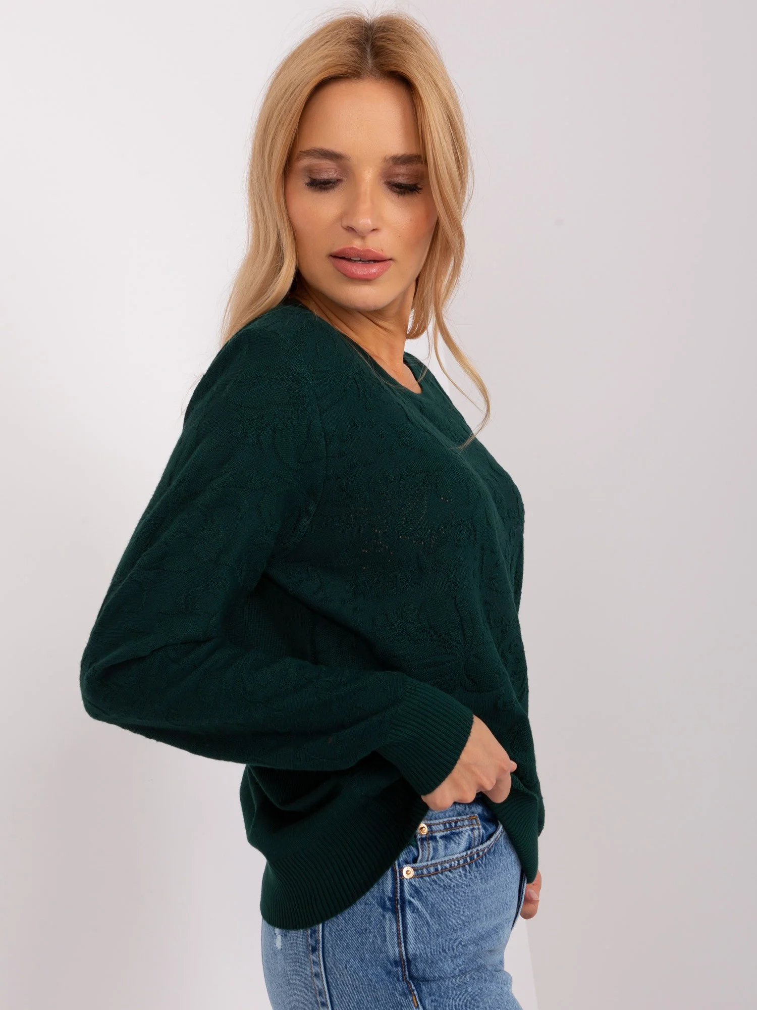 Pulover Dama Maneca lunga, Decolteu rotund, Wool Fashion Italia, Verde Eleganta Office - imagine 5