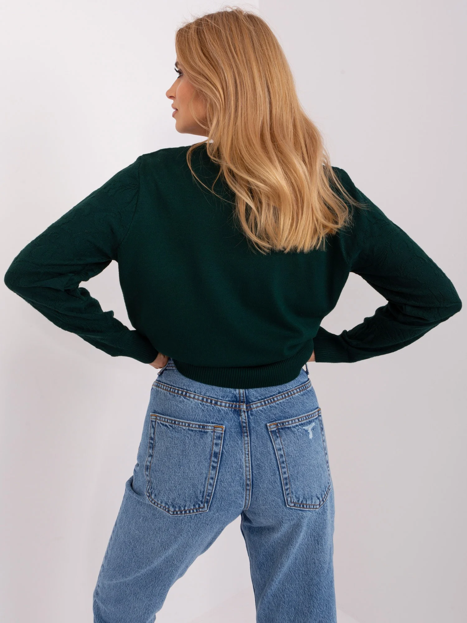 Pulover Dama Maneca lunga, Decolteu rotund, Wool Fashion Italia, Verde Eleganta Office - imagine 2