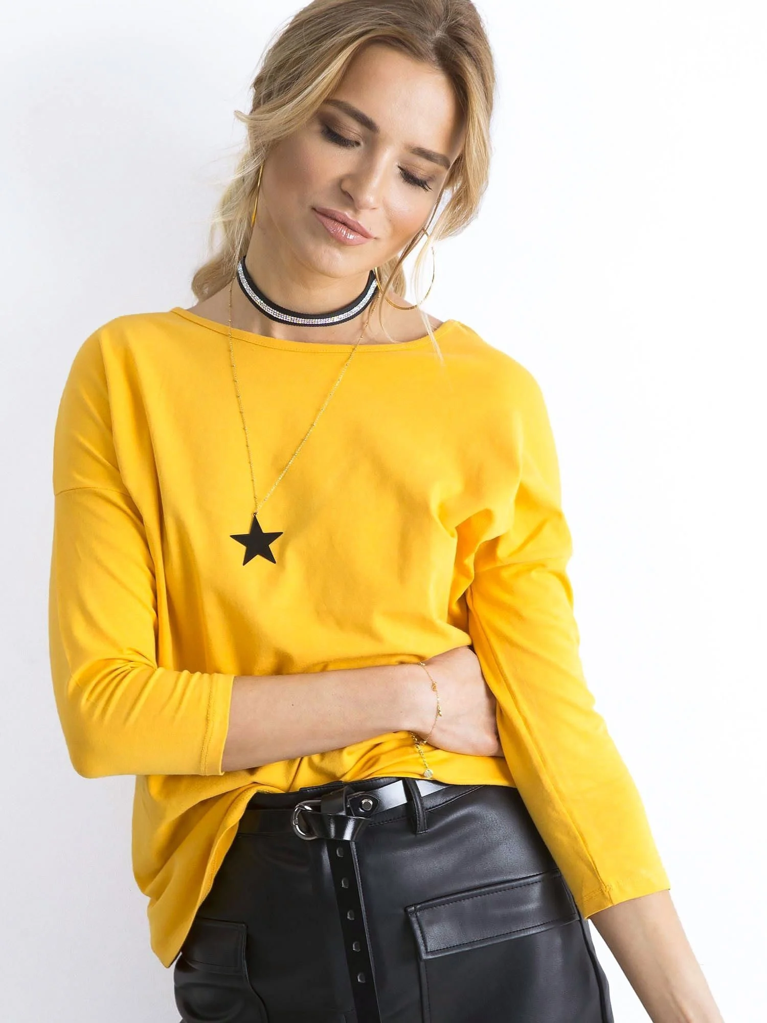 Bluza Dama Maneca 3/4, Decolteu barcuta, BASIC FEEL GOOD, Galben Casual - imagine 4