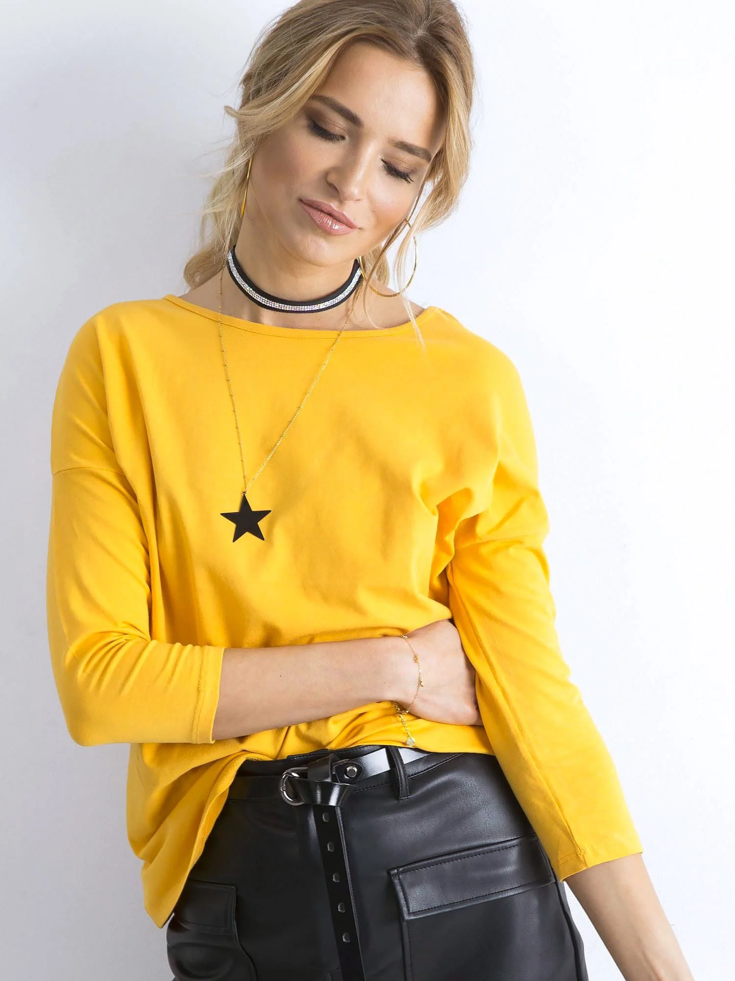 Bluza Dama Maneca 3/4, Decolteu barcuta, BASIC FEEL GOOD, Galben Casual - imagine 5