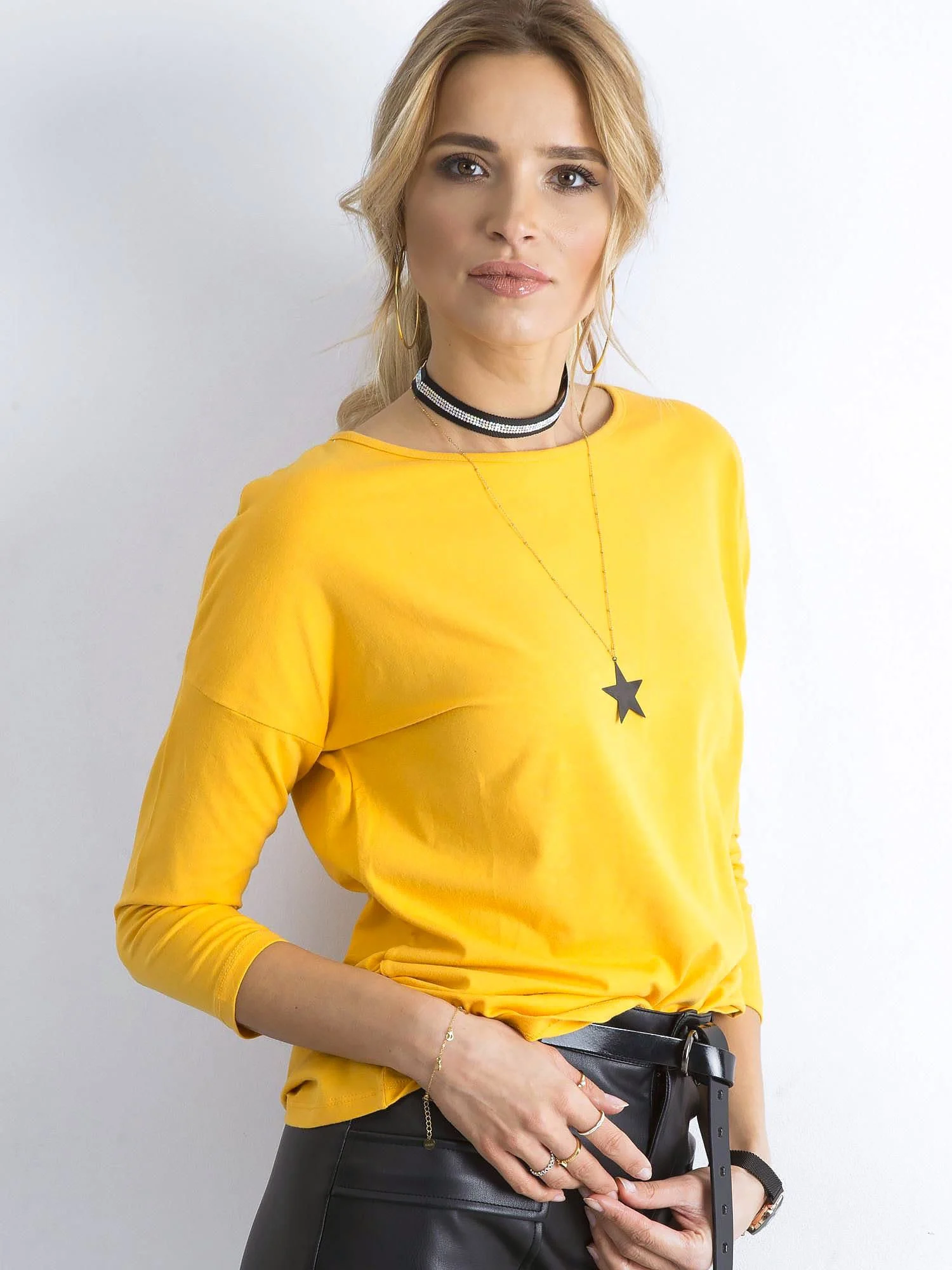 Bluza Dama Maneca 3/4, Decolteu barcuta, BASIC FEEL GOOD, Galben Casual - imagine 6