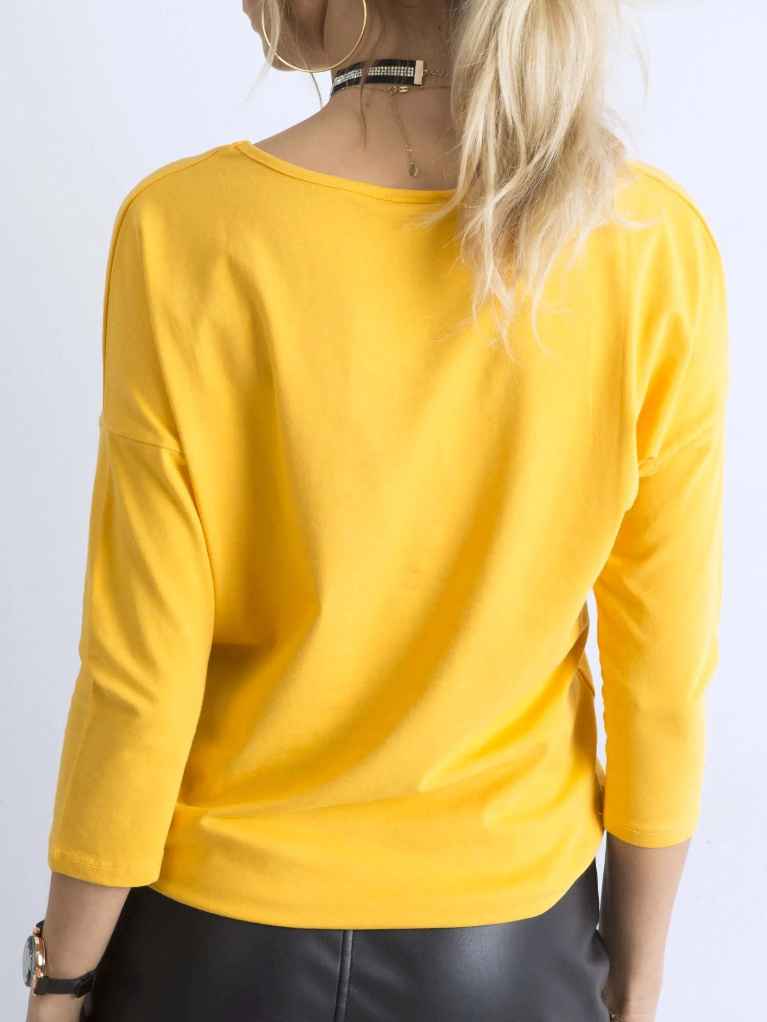 Bluza Dama Maneca 3/4, Decolteu barcuta, BASIC FEEL GOOD, Galben Casual - imagine 3