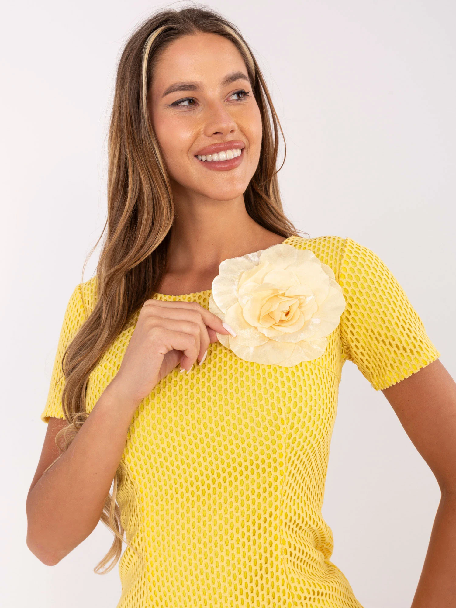 Rochie Dama Mini, Floral, LAKERTA, Galben de Sarbatori - imagine 5
