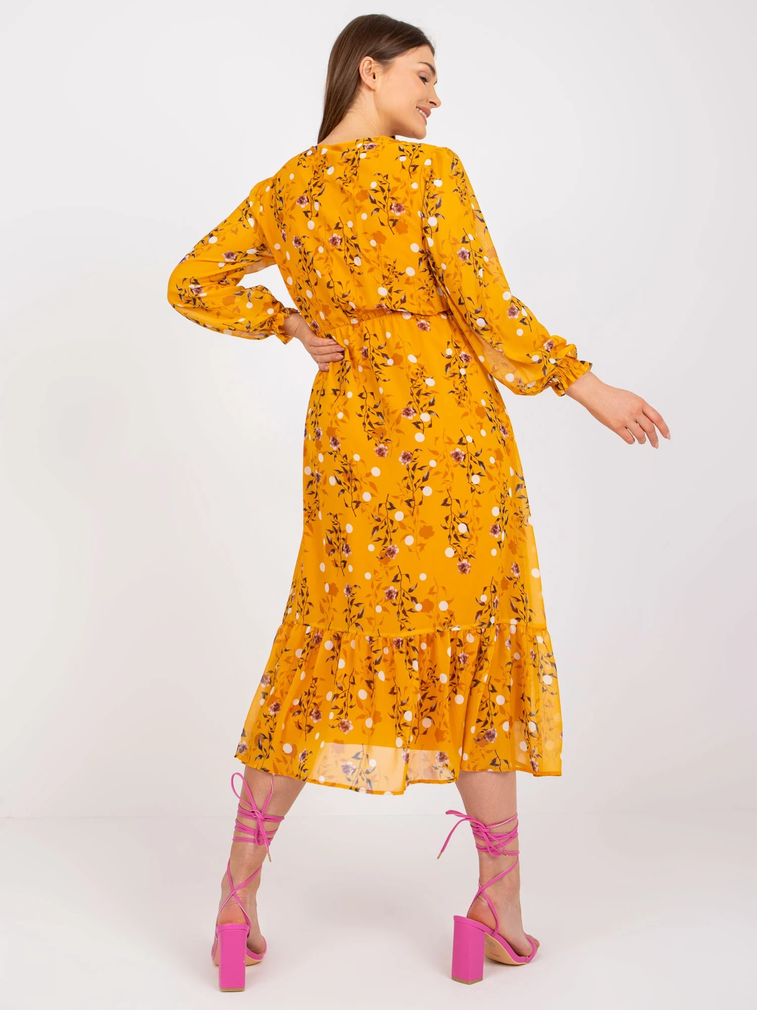 Rochie Dama Maxi, Floral, RUE PARIS, Galben Eleganta Office Marimi Mari - Image 2