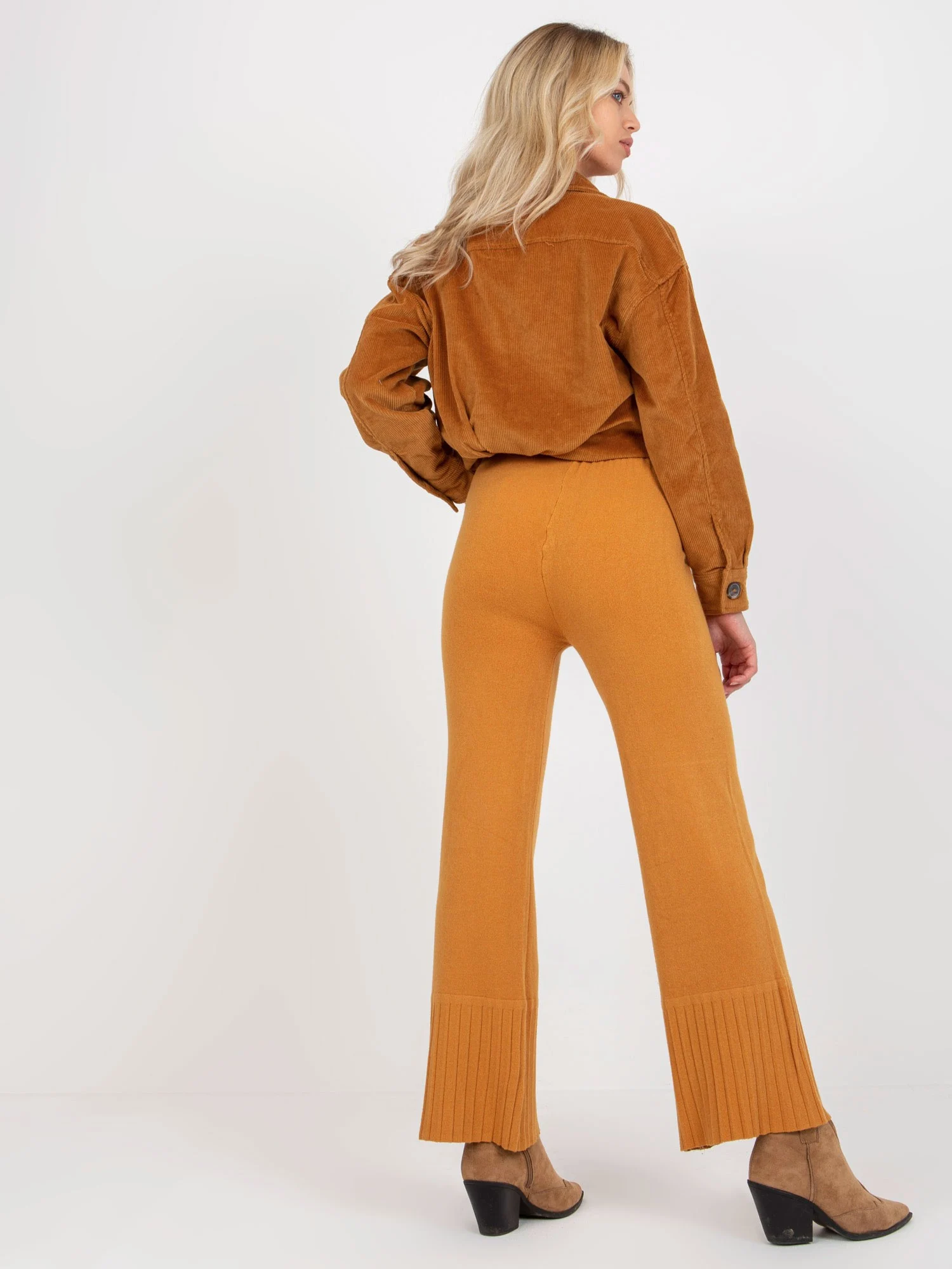 Pantaloni Dama Larga, Guler inalt, COCOANGELO, Galben Eleganta Office - imagine 2