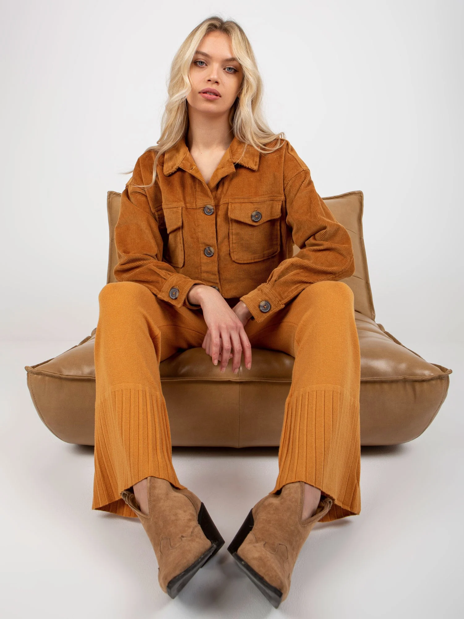 Pantaloni Dama Larga, Guler inalt, COCOANGELO, Galben Eleganta Office - imagine 4